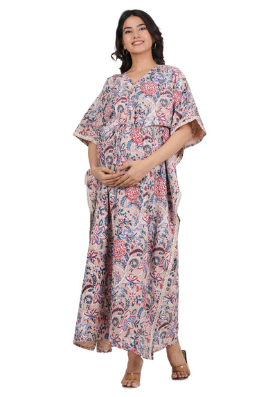 Radha Padmini Handblock Cotton Maternity Nursing Kaftan