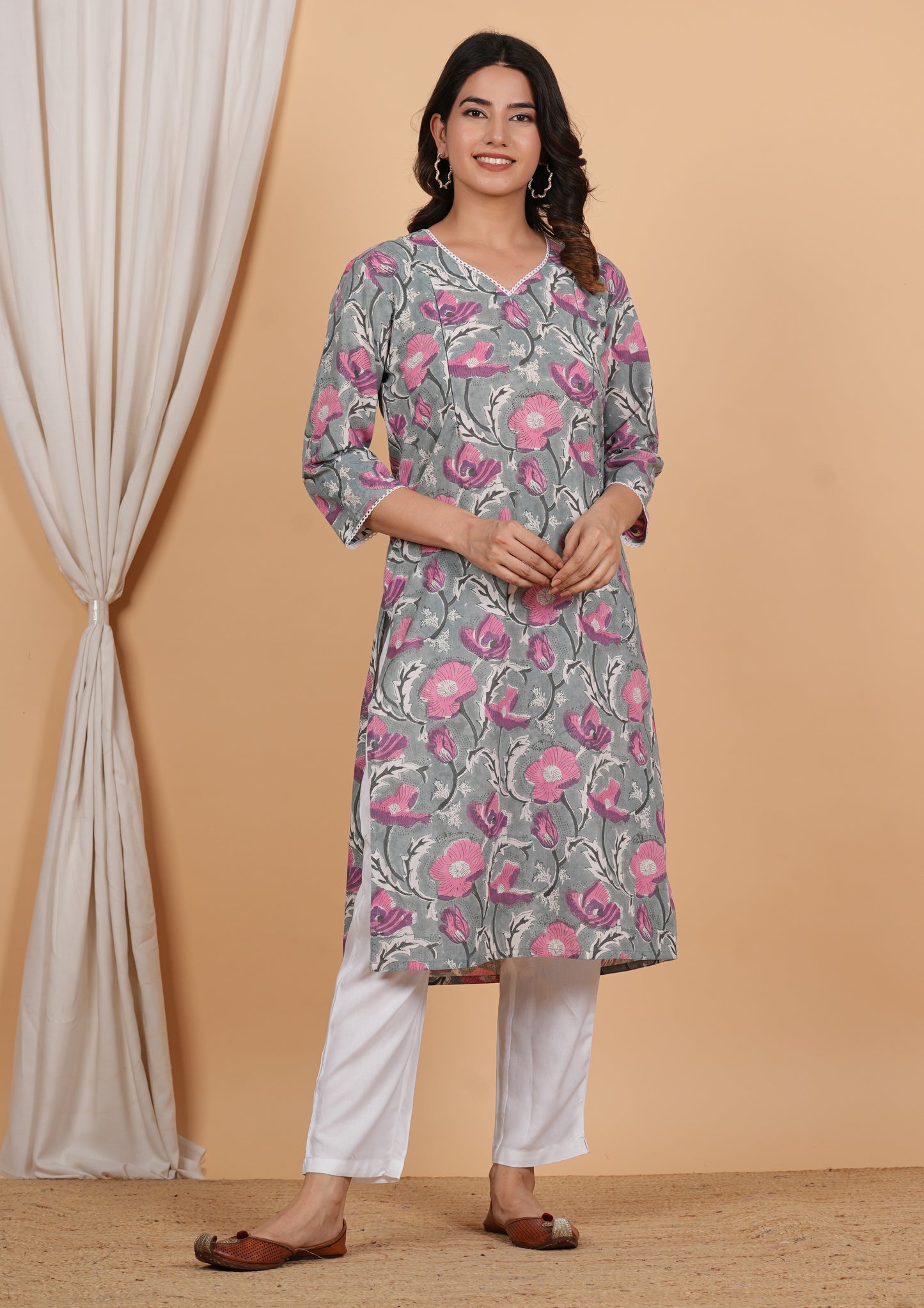 Karuna Nidhaan Cotton Twin Zip Nursing Kurti