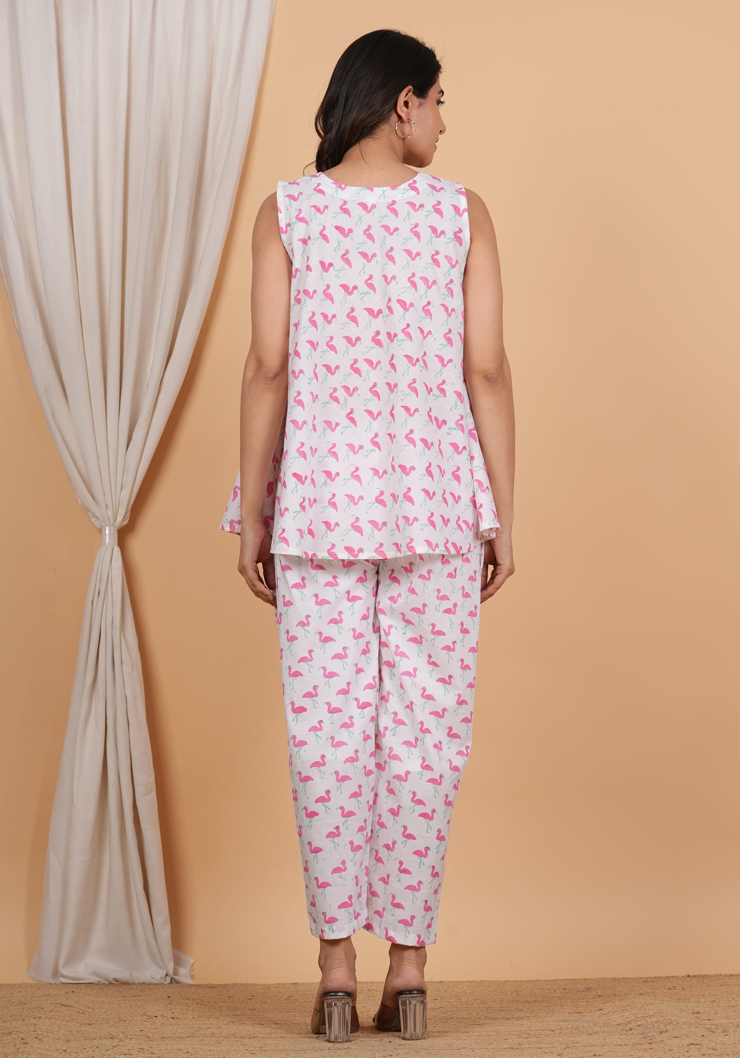 Flamingo Handblock Nursing Top & Pant Set