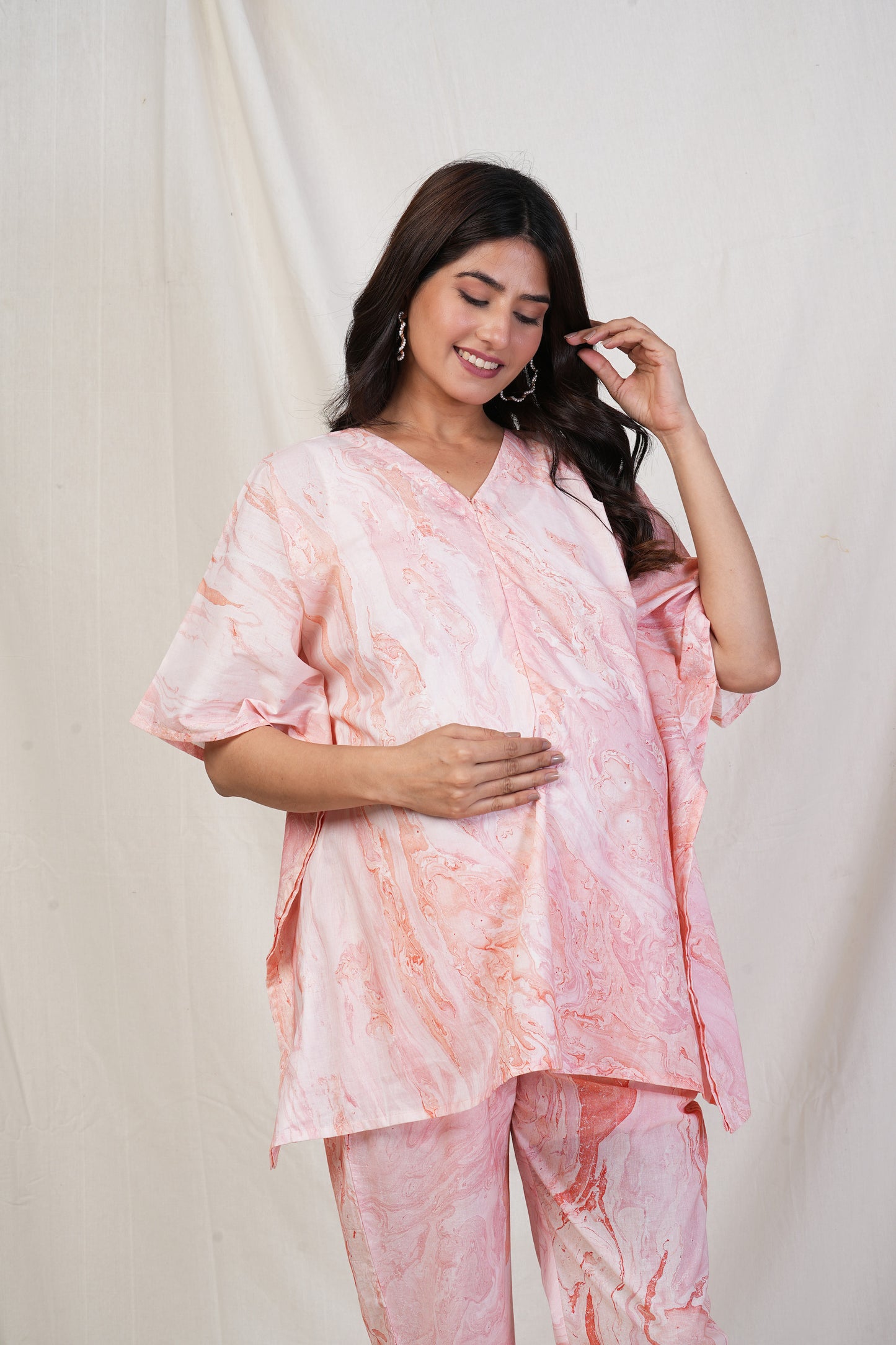 Keshav Marble Print Cotton Nursing Top with Zip