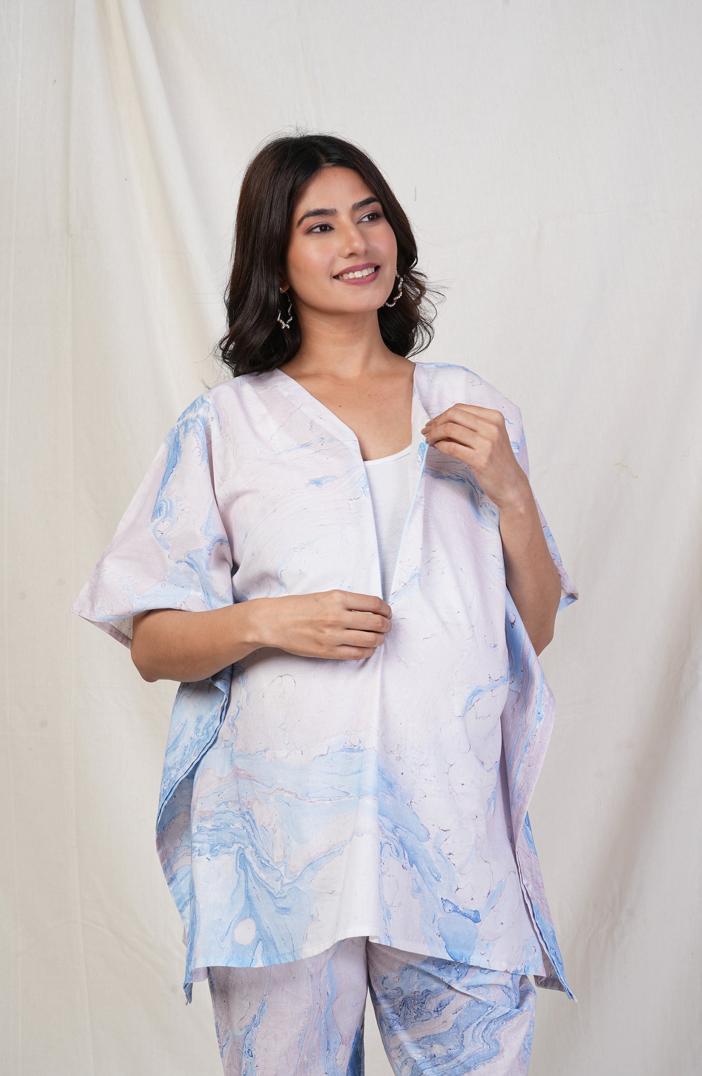 Prtha Marble Print Cotton Nursing Top with Zip