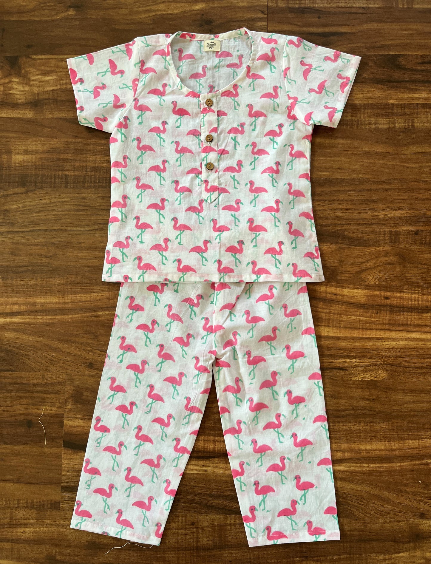 Flamingo Handblock Cotton Pyjama Set