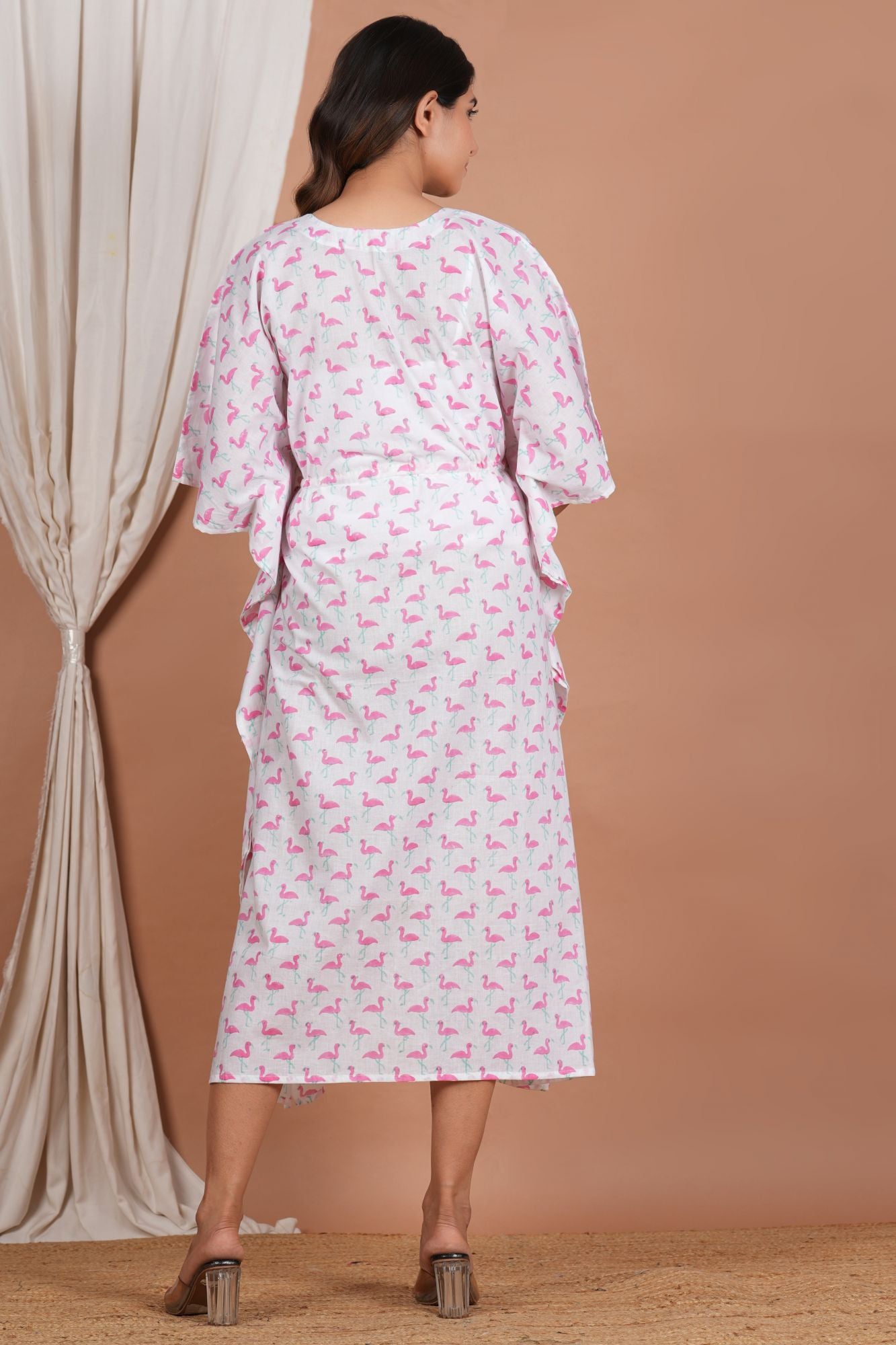 Flamingo Handblock Cotton Maternity Kaftan