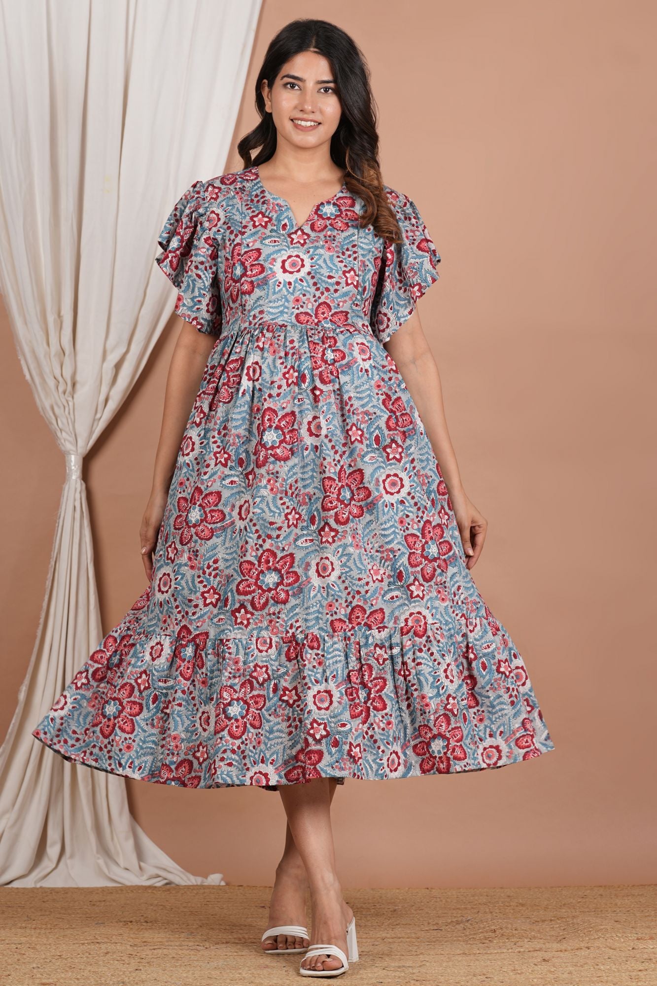 Floral Printed With Twin Zip Cotton Maternity Feeding Kurti