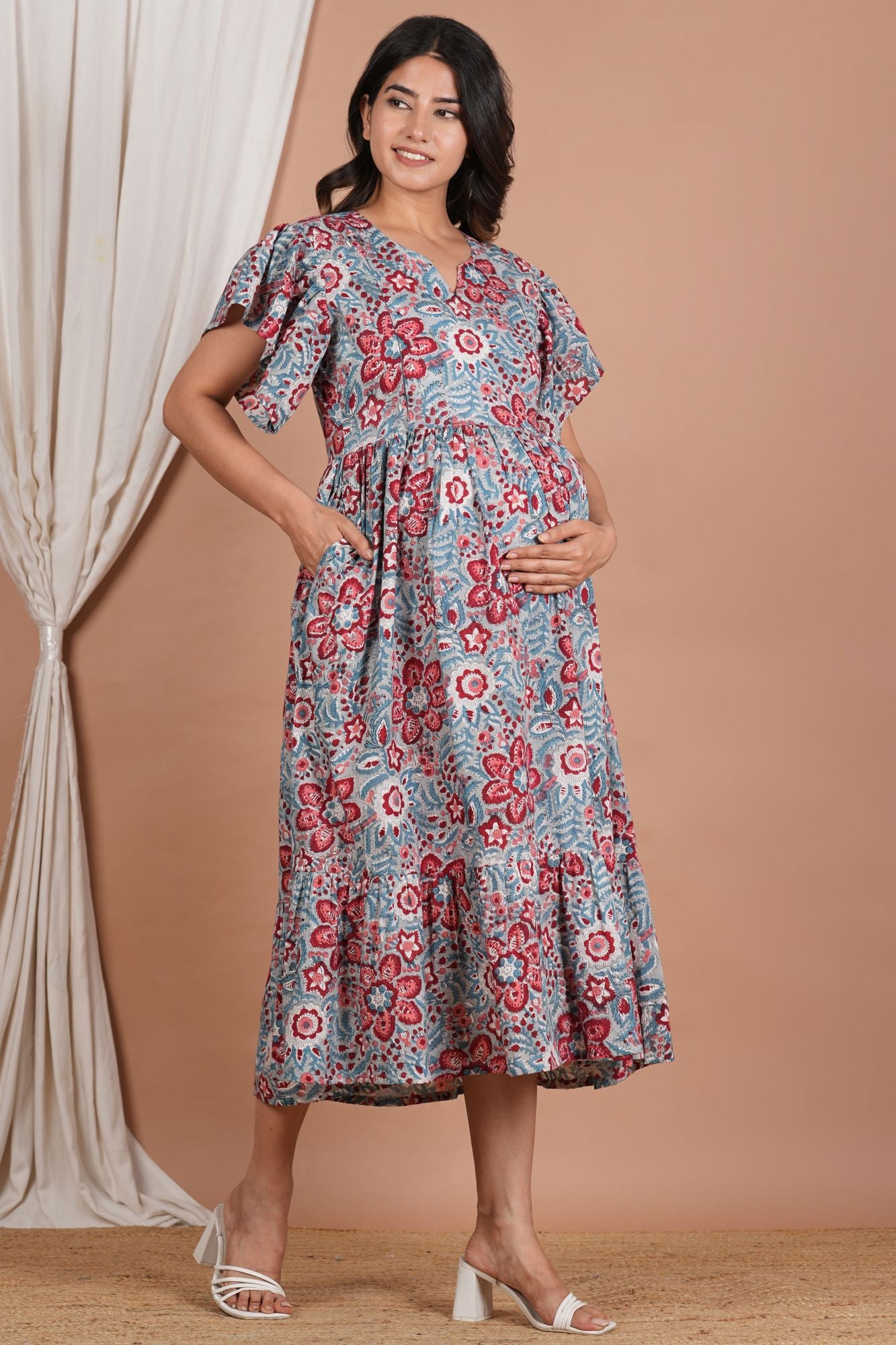 Floral Printed With Twin Zip Cotton Maternity Feeding Kurti