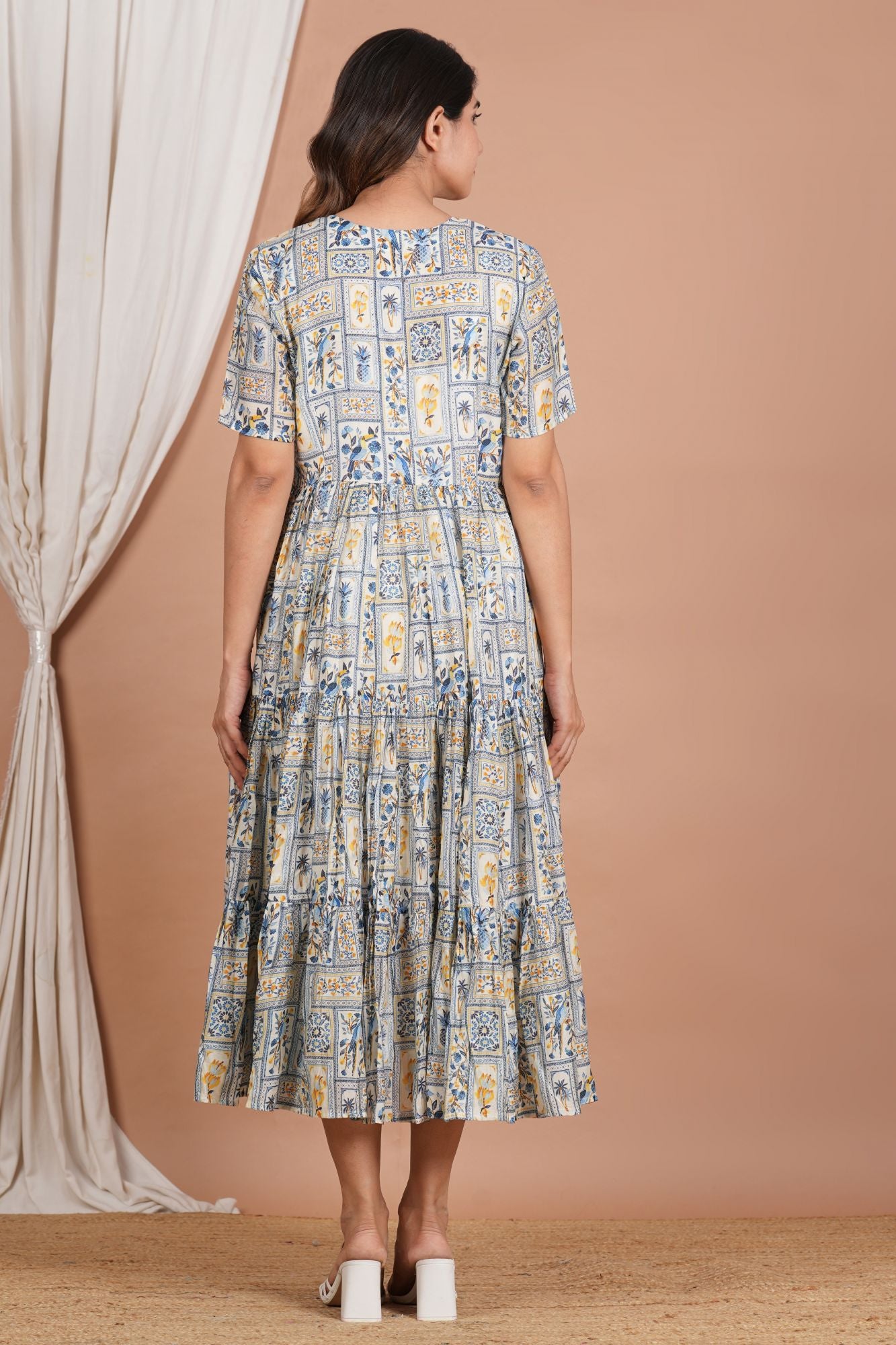 Nitai Sachi Suta Nursing 3 Tier Dress (Muslin Fabric) For Feeding