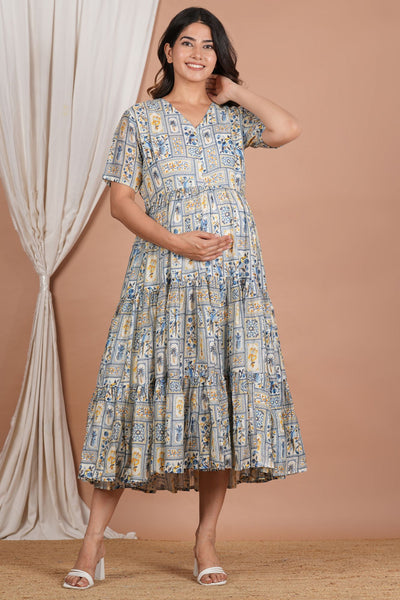 Nitai Sachi Suta Nursing 3 Tier Dress (Muslin Fabric) For Feeding