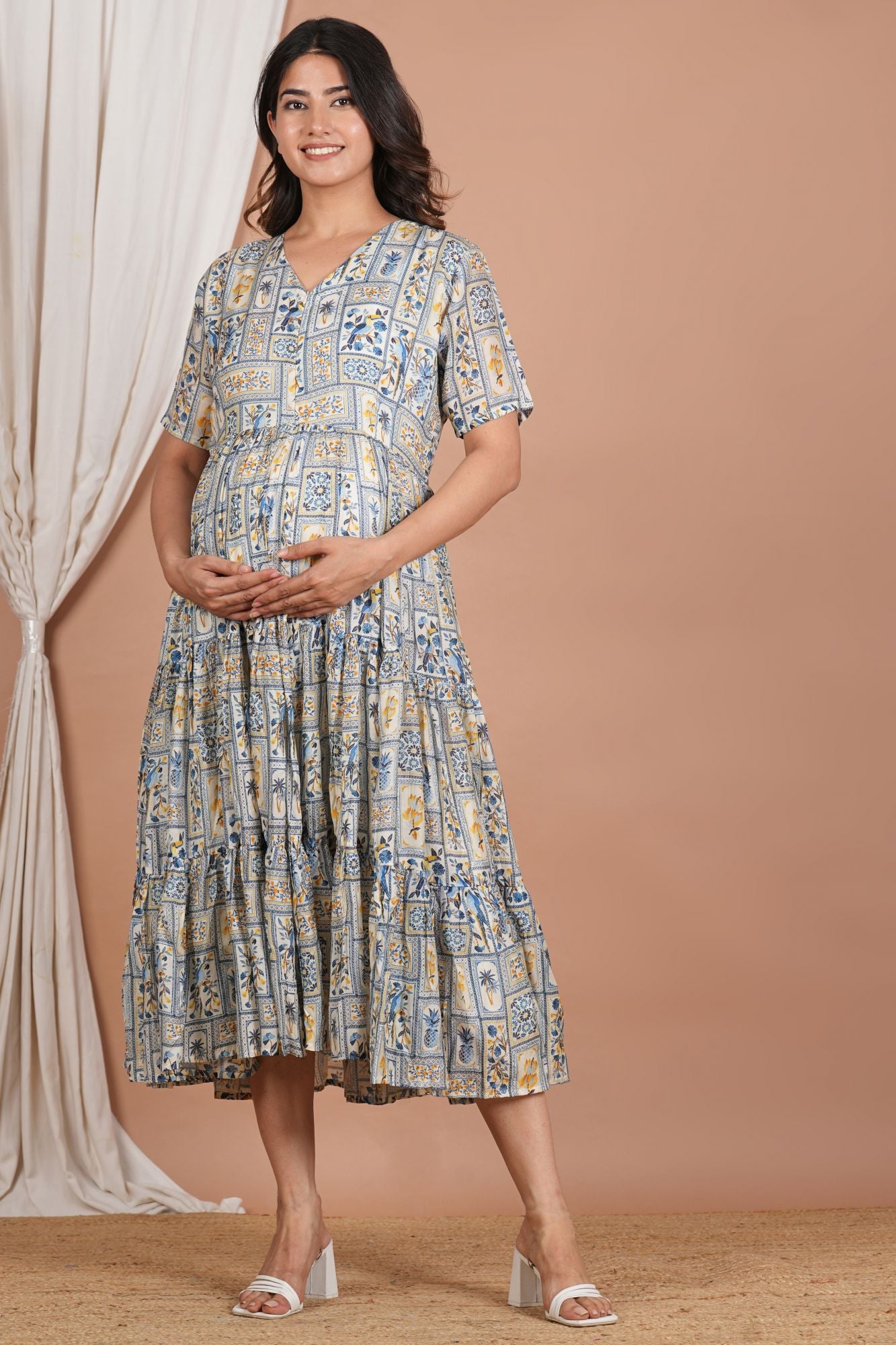 Nitai Sachi Suta Nursing 3 Tier Dress (Muslin Fabric) For Feeding