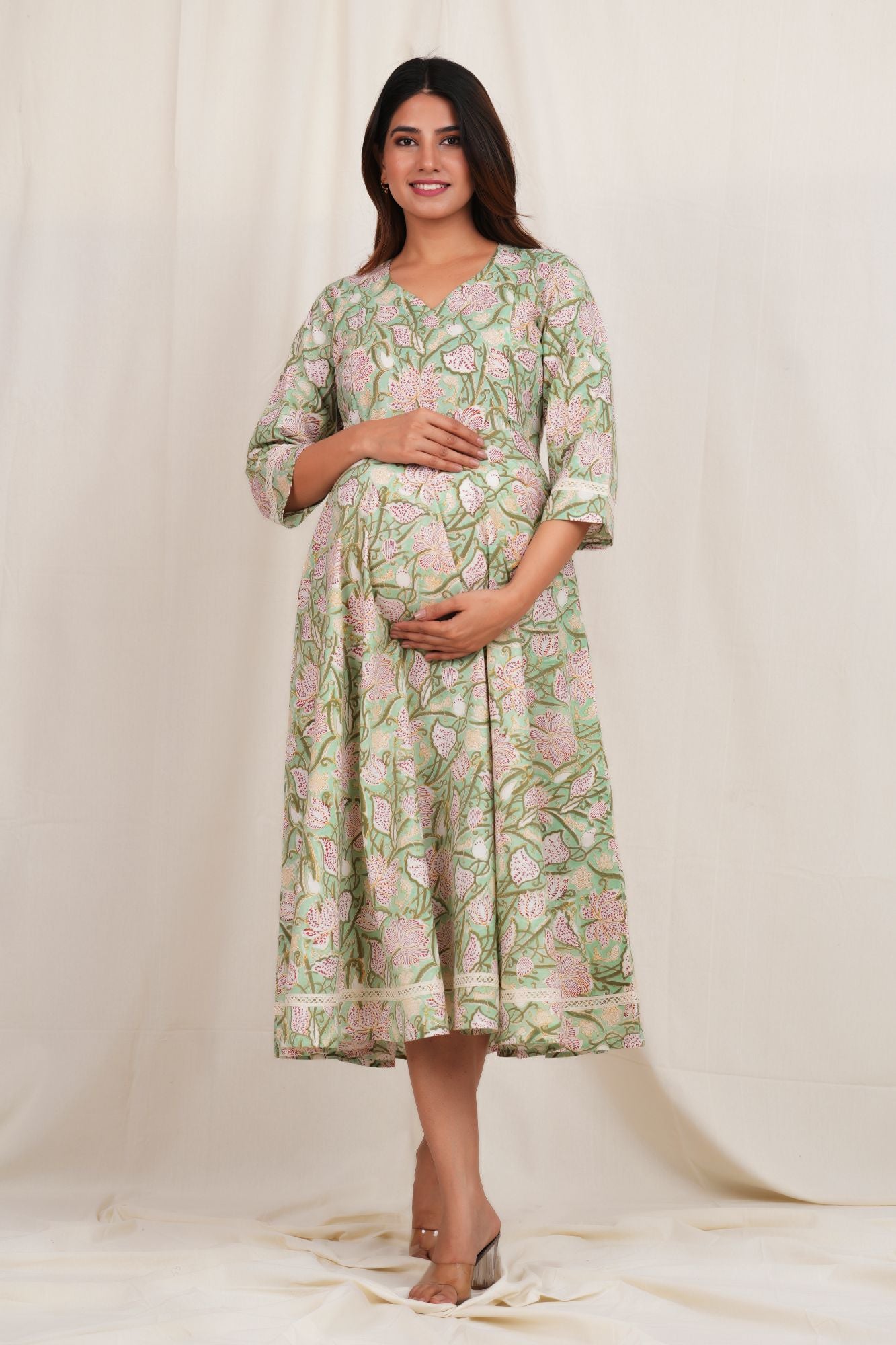 Kadamb Cotton Twin Zip Maternity Feeding Kurti Dress