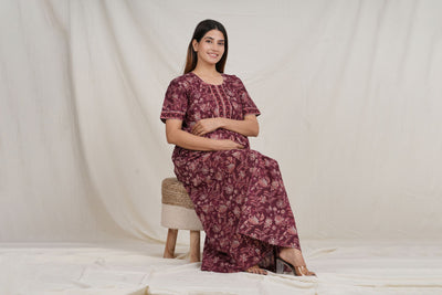 Savya Sachin Cotton Nursing Nightie / Gown with Twin Zip