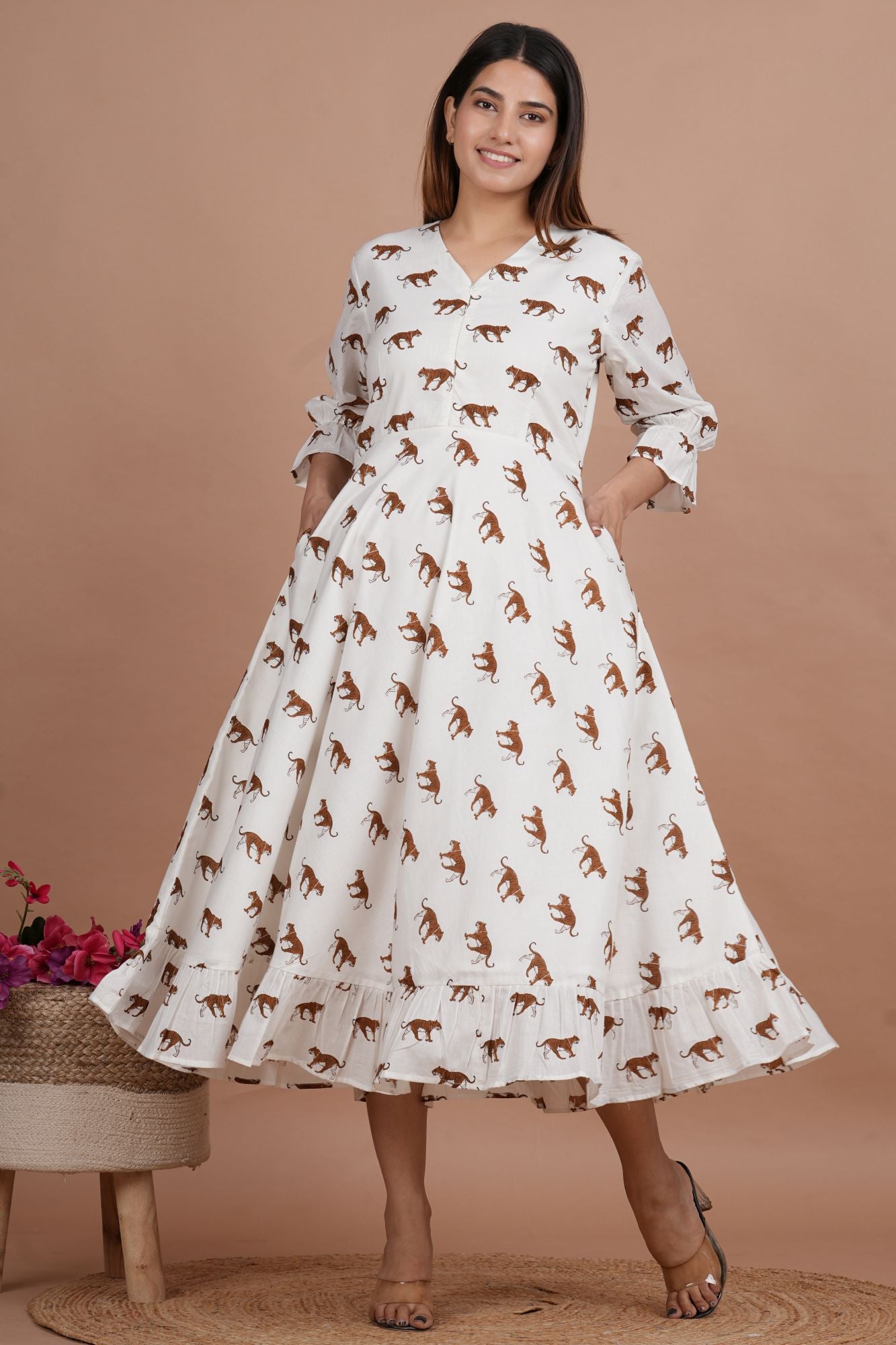 Tiger Cotton Maternity Nursing Dress for Feeding