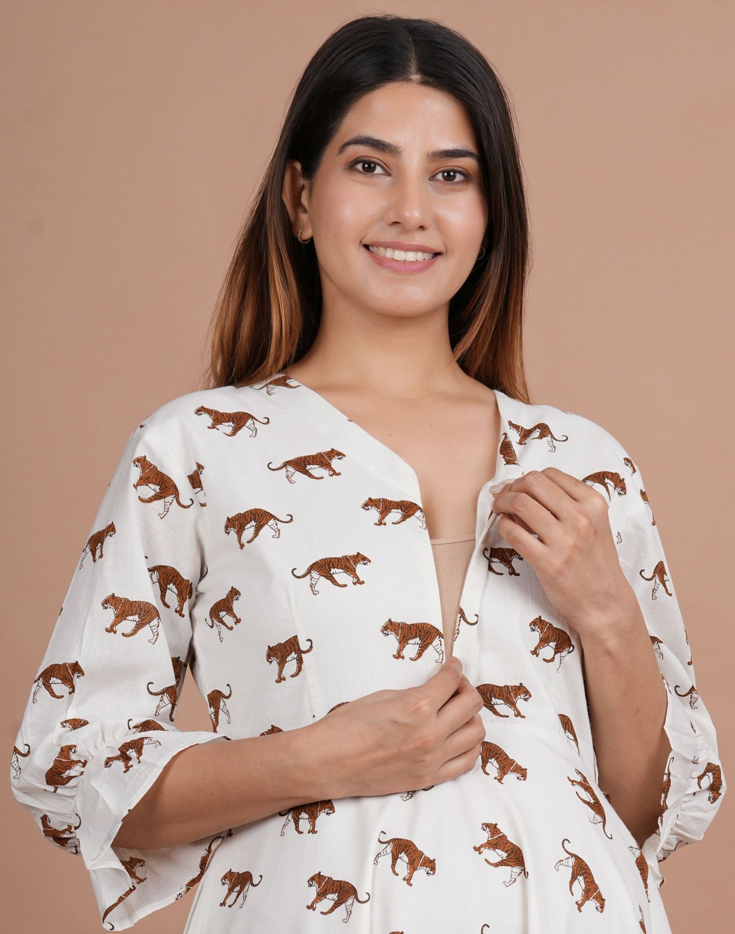 Tiger Cotton Maternity Nursing Dress for Feeding