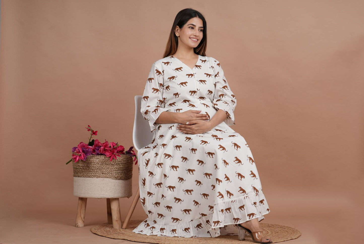 Tiger Cotton Maternity Nursing Dress for Feeding