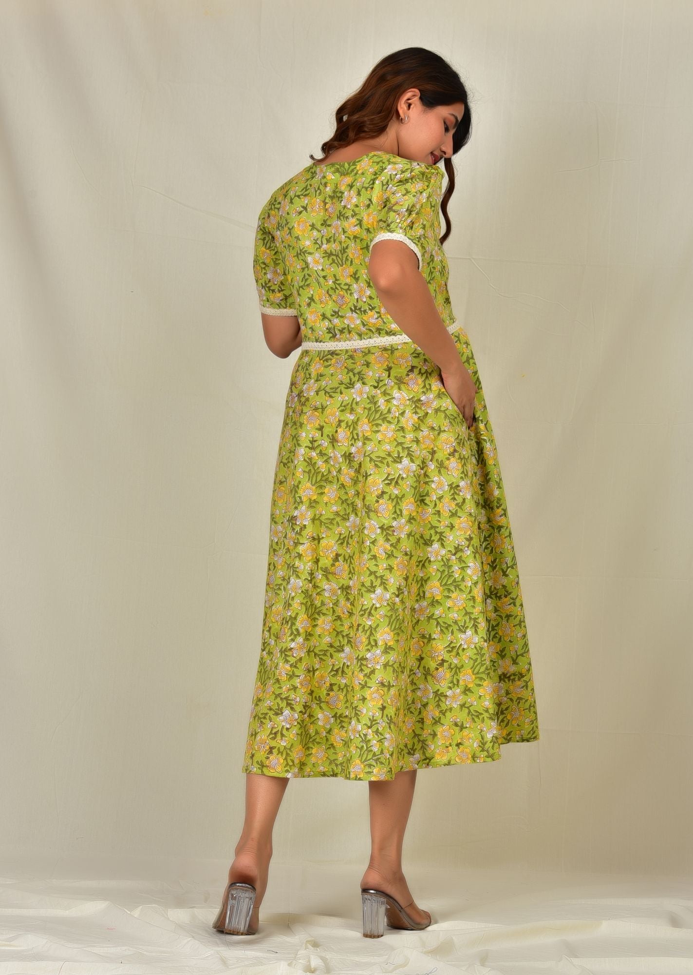 Shyama Handblock Cotton Nursing Dress with Zip
