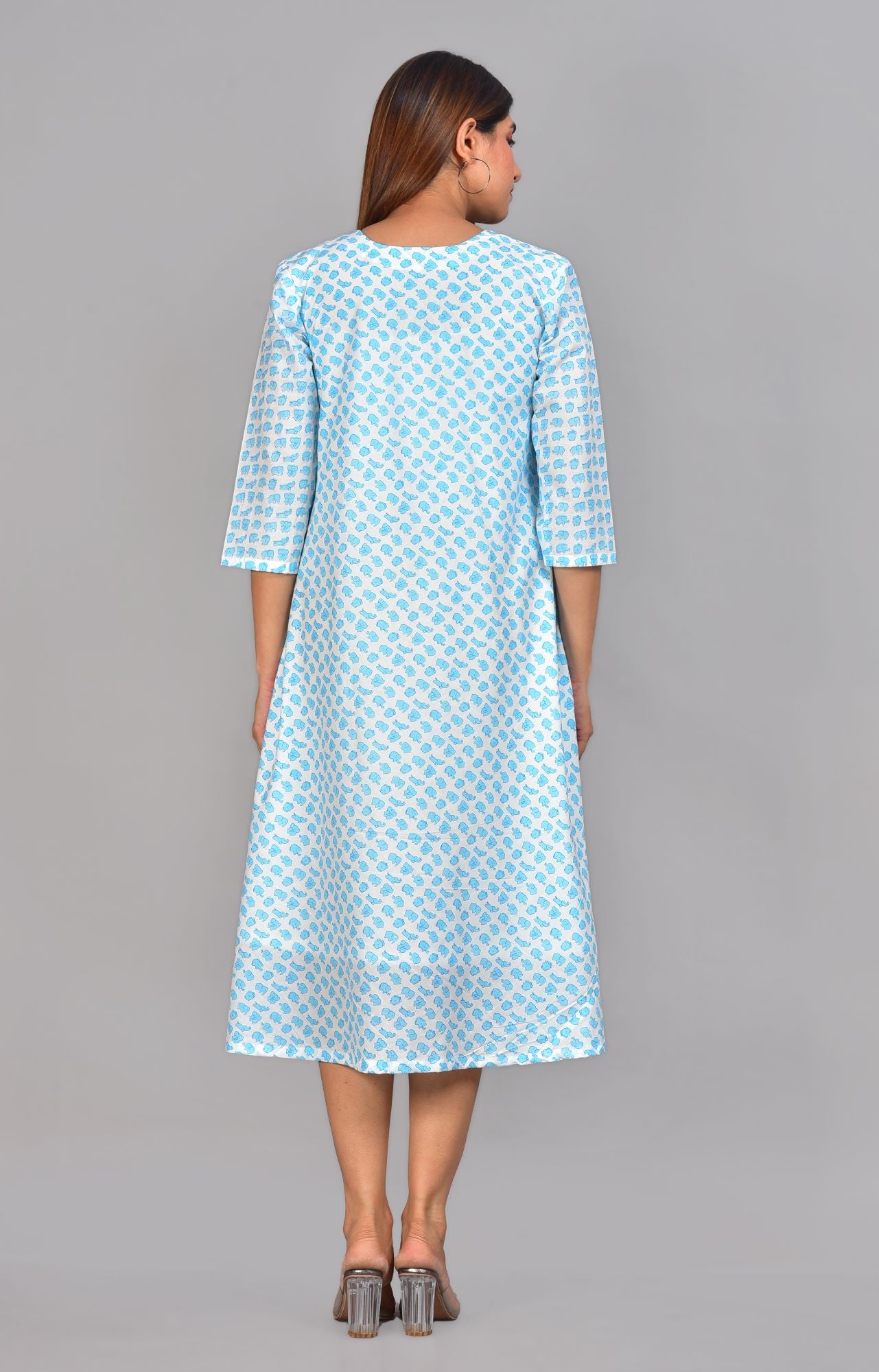 Blue Elephant Cotton Nursing Umbrella Dress