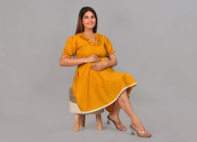 Madhav Cotton Maternity Feeding Zip Short Dress