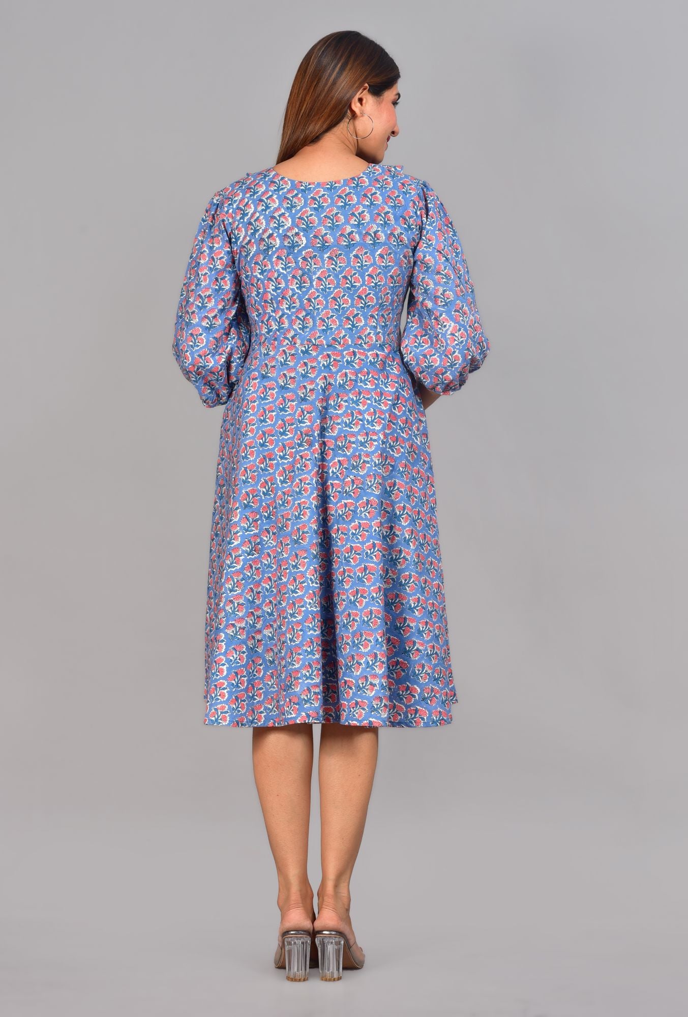 Nitamba Handblock Cotton Nursing Dress with Feeding Zip