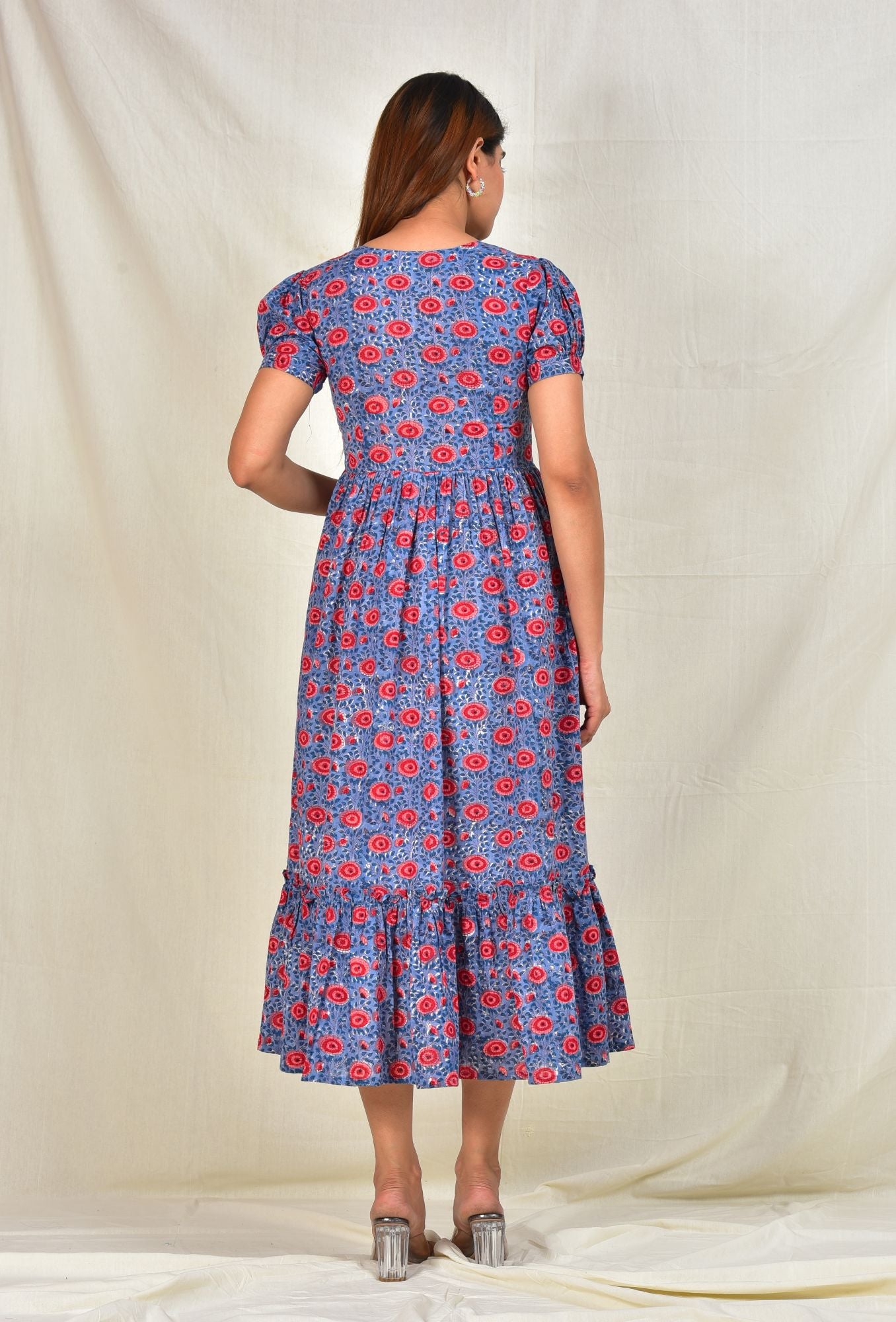 Nirguna Handblock Cotton Maternity Feeding Dress with Zip