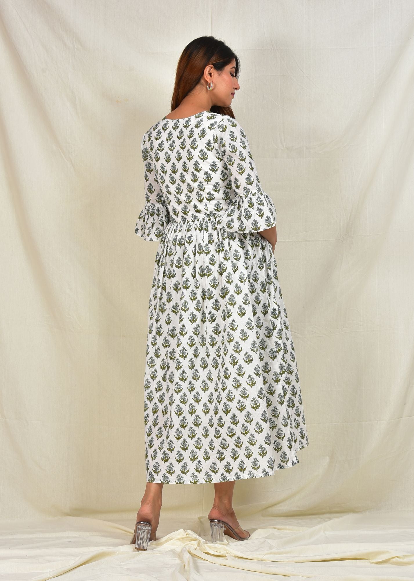 Vrindavani Handblock Cotton Maternity Feeding Dress