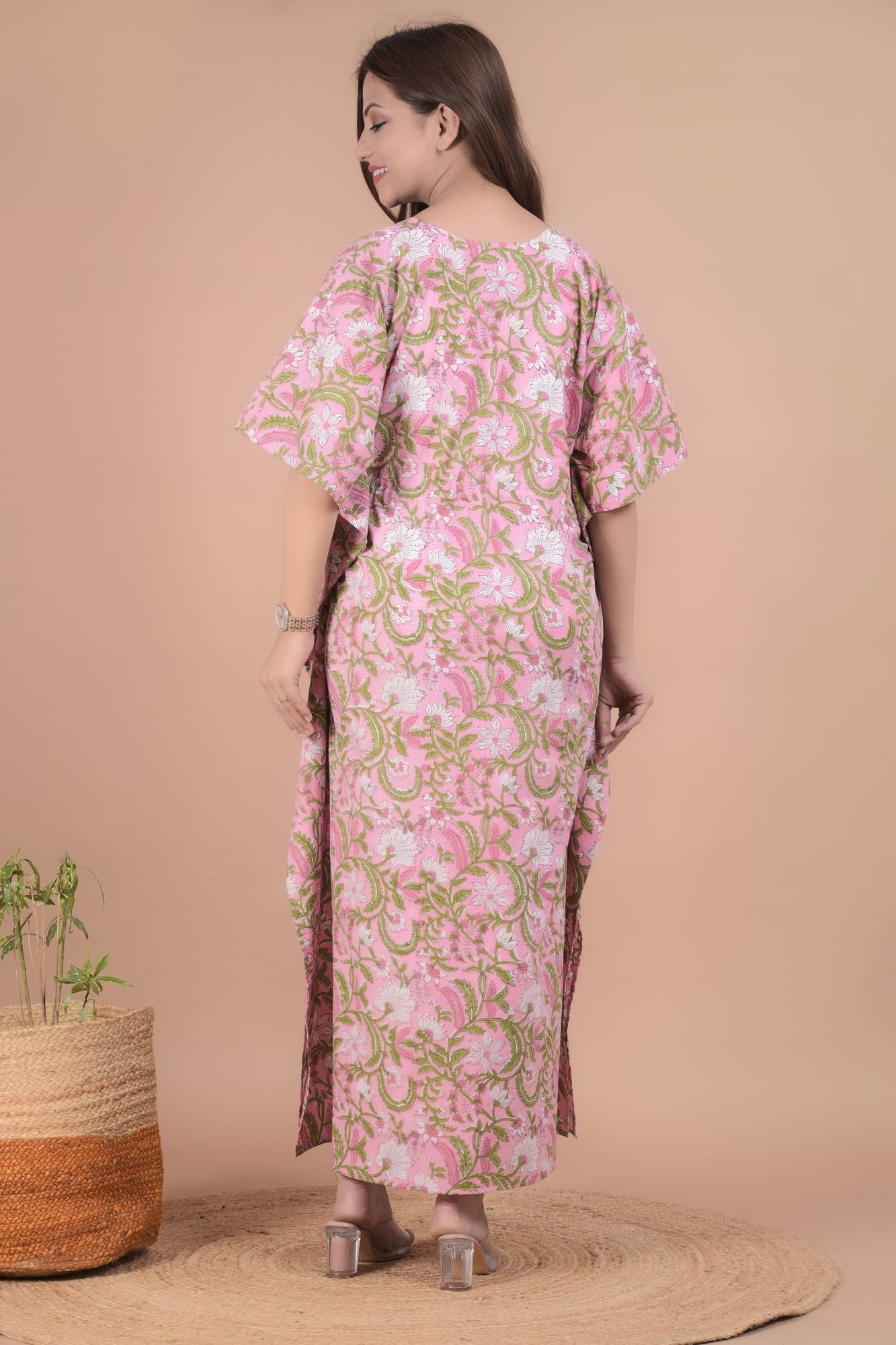 Pure Cotton Flower Print Maternity Feeding Kaftan
