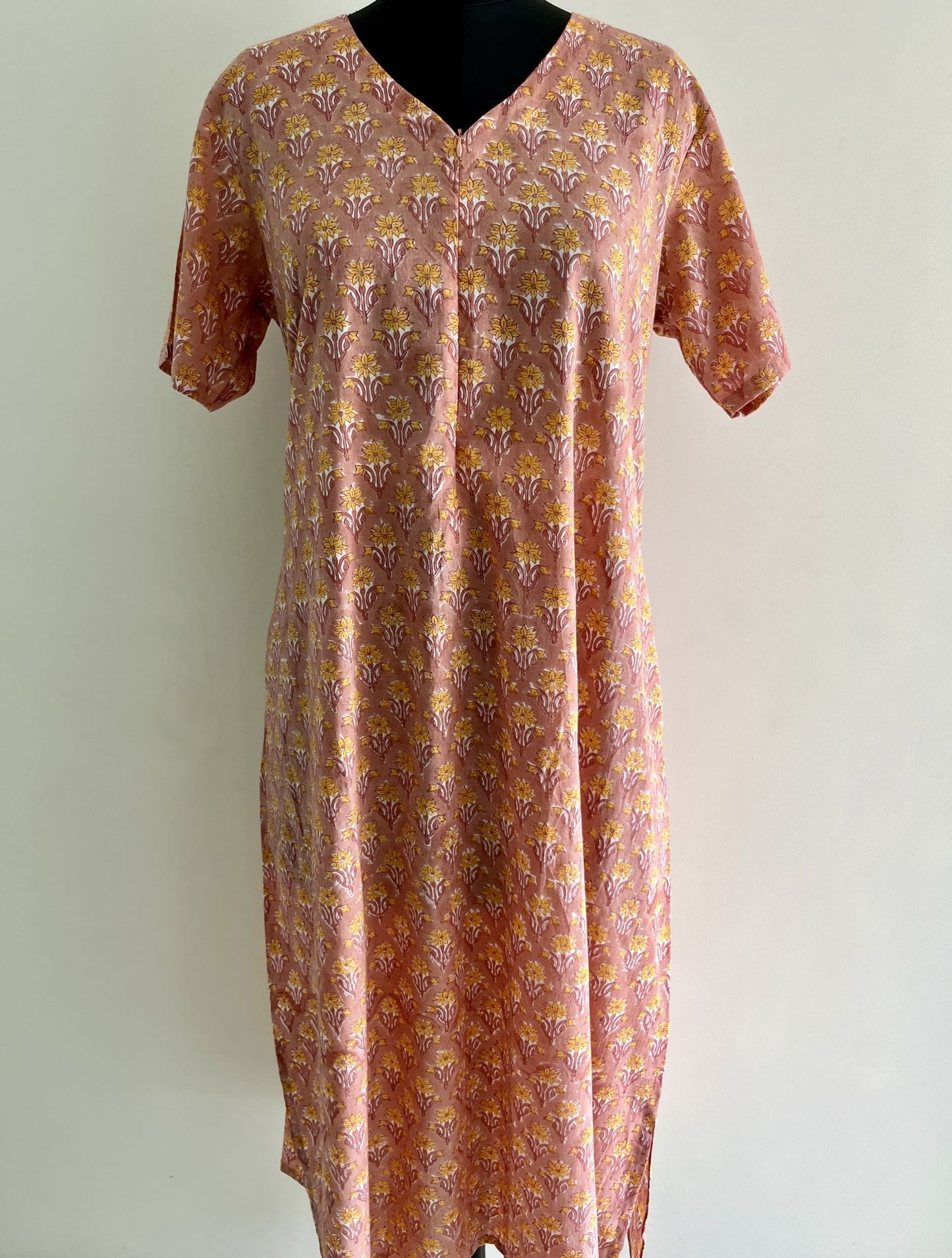 Sridhar Handblock Cotton Nursing Nightie / Gown with Feeding Zip