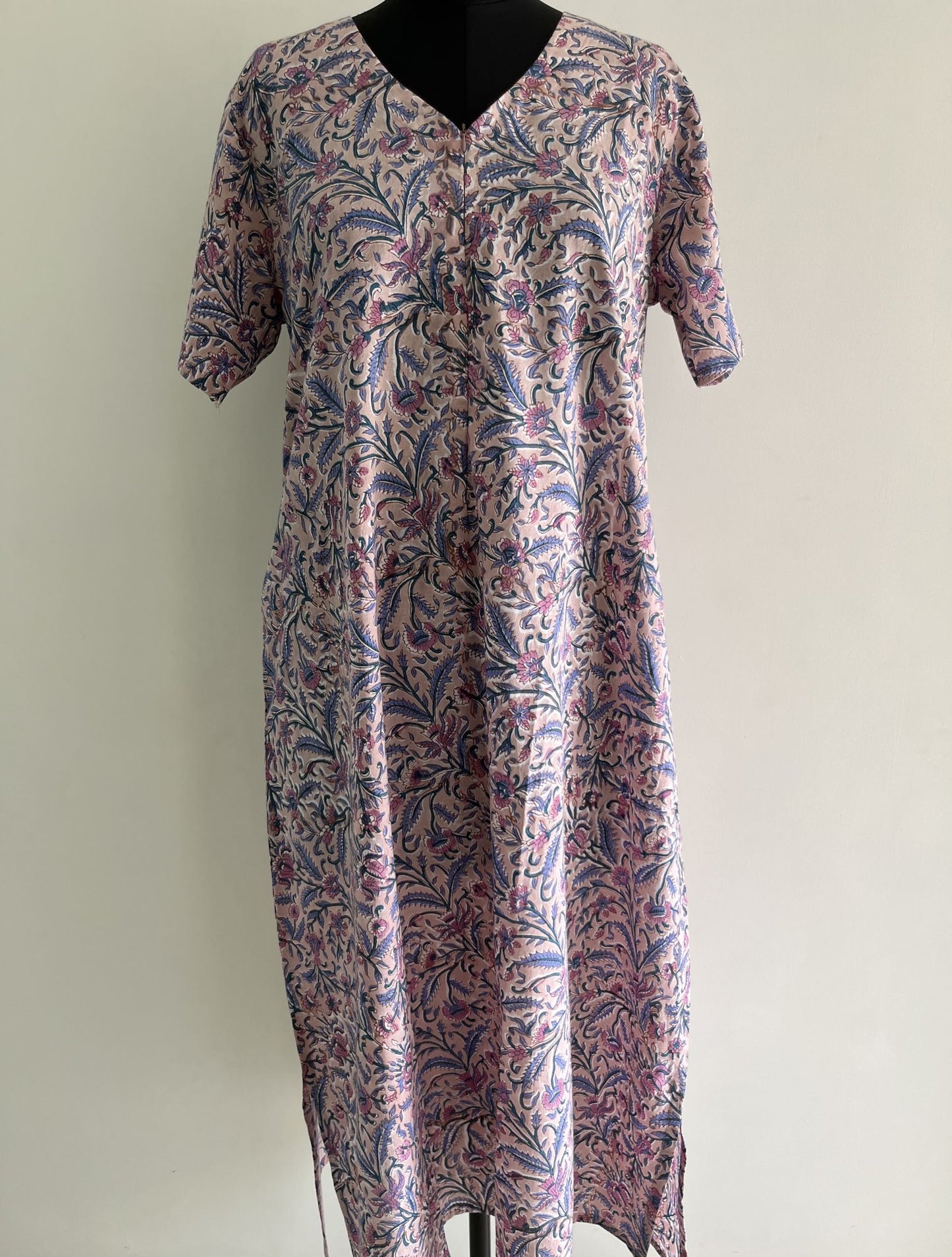 Dhaarna Handblock Cotton Nursing Nightie / Gown with Feeding Zip