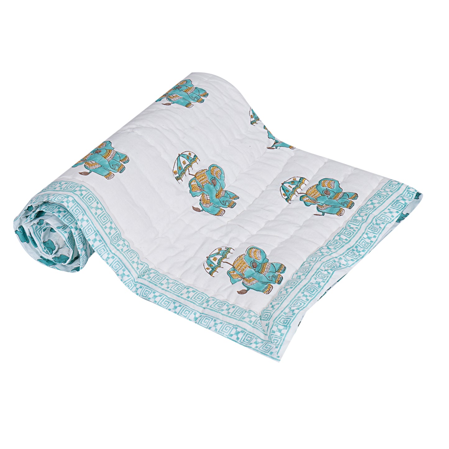 Elephant Handblock Cotton Baby Quilt (60x40)