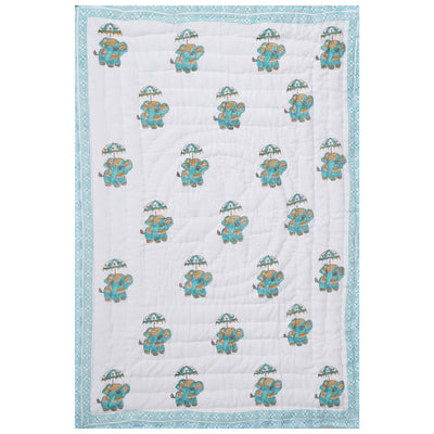 Elephant Handblock Cotton Baby Quilt (60x40)