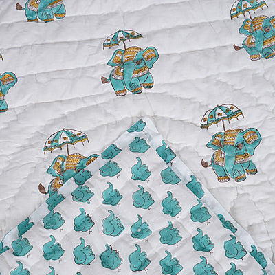 Elephant Handblock Cotton Baby Quilt (60x40)