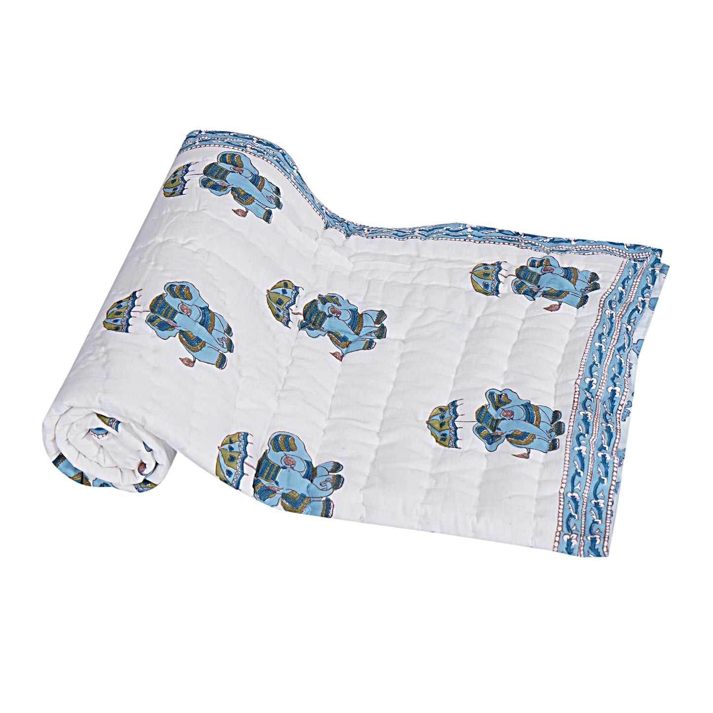 Elephant Handblock Cotton Reversible Baby Quilt (60x40)