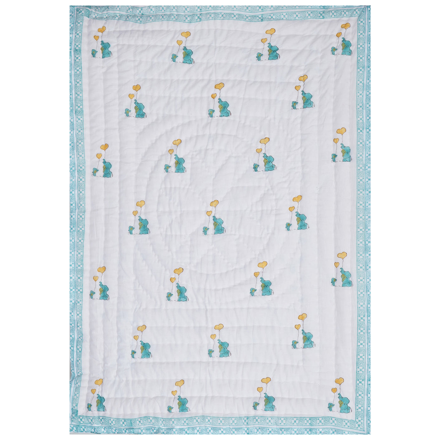 Baby Elephant Handblock Reversible Cotton Quilt (60x40)