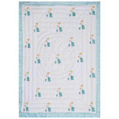 Baby Elephant Handblock Reversible Cotton Quilt (60x40)
