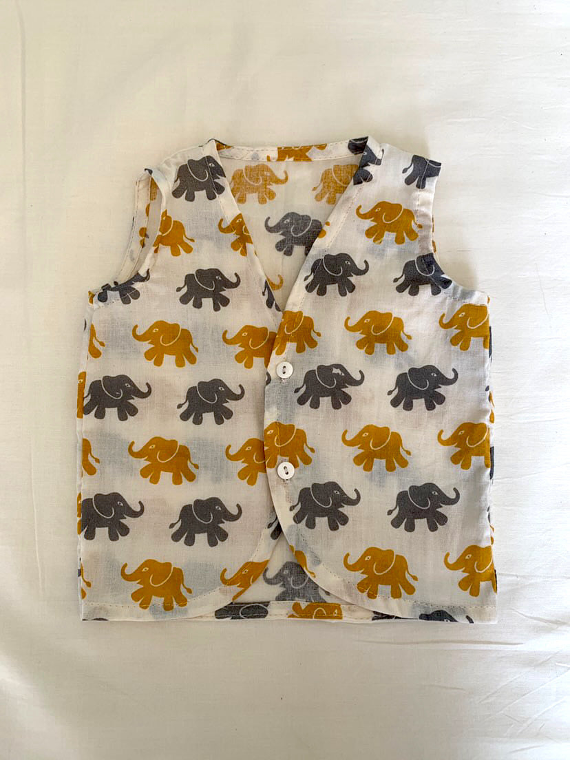 Tiny Elephants Soft Cotton Handblock Print Jhabla