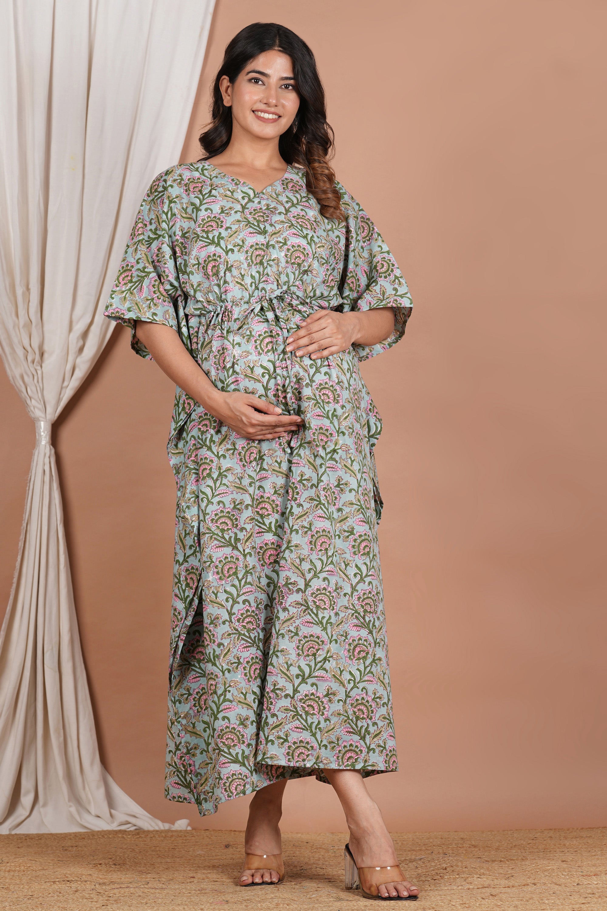 Radhike Handblock Cotton Maternity/Nursing Kaftan