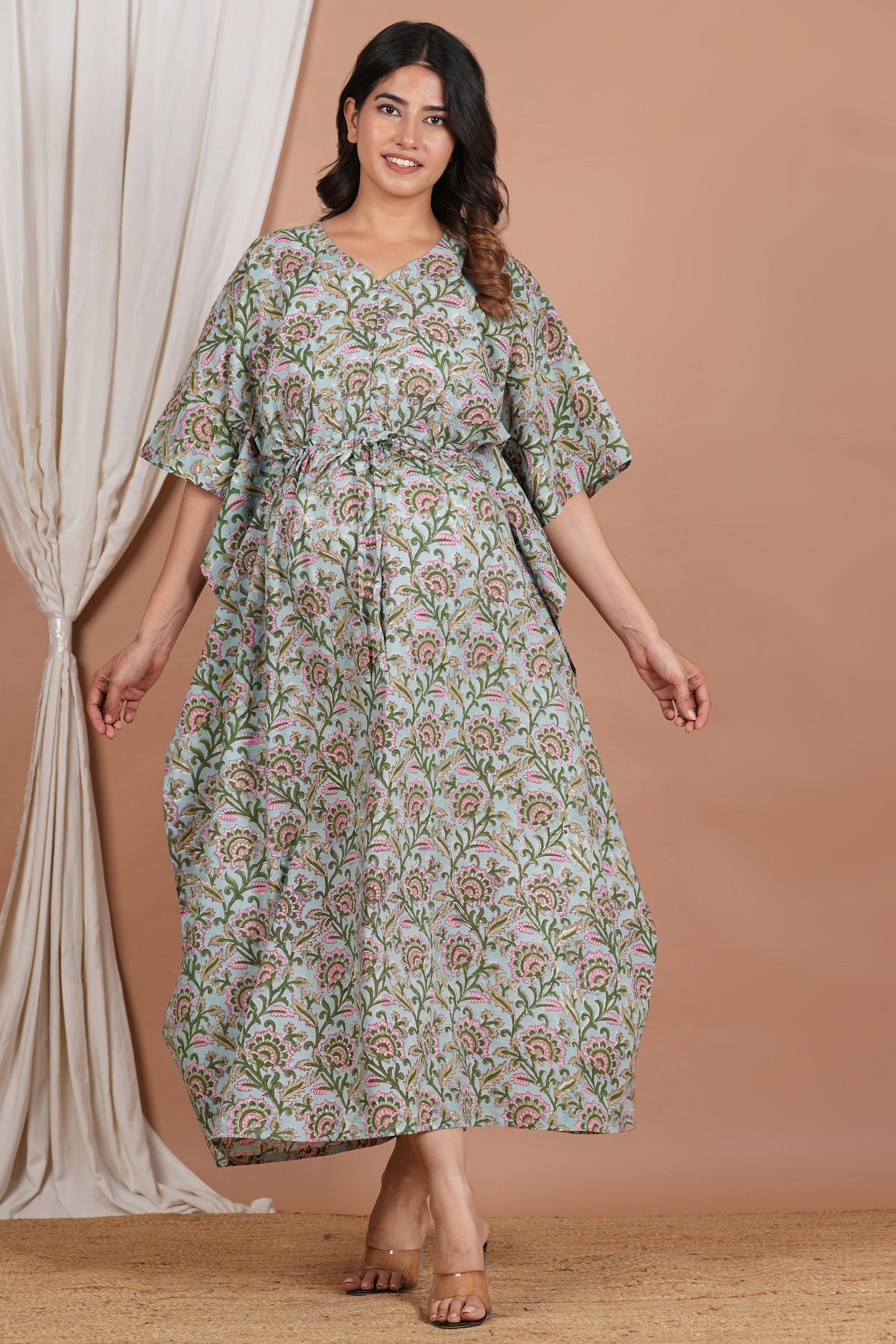 Radhike Handblock Cotton Maternity/Nursing Kaftan