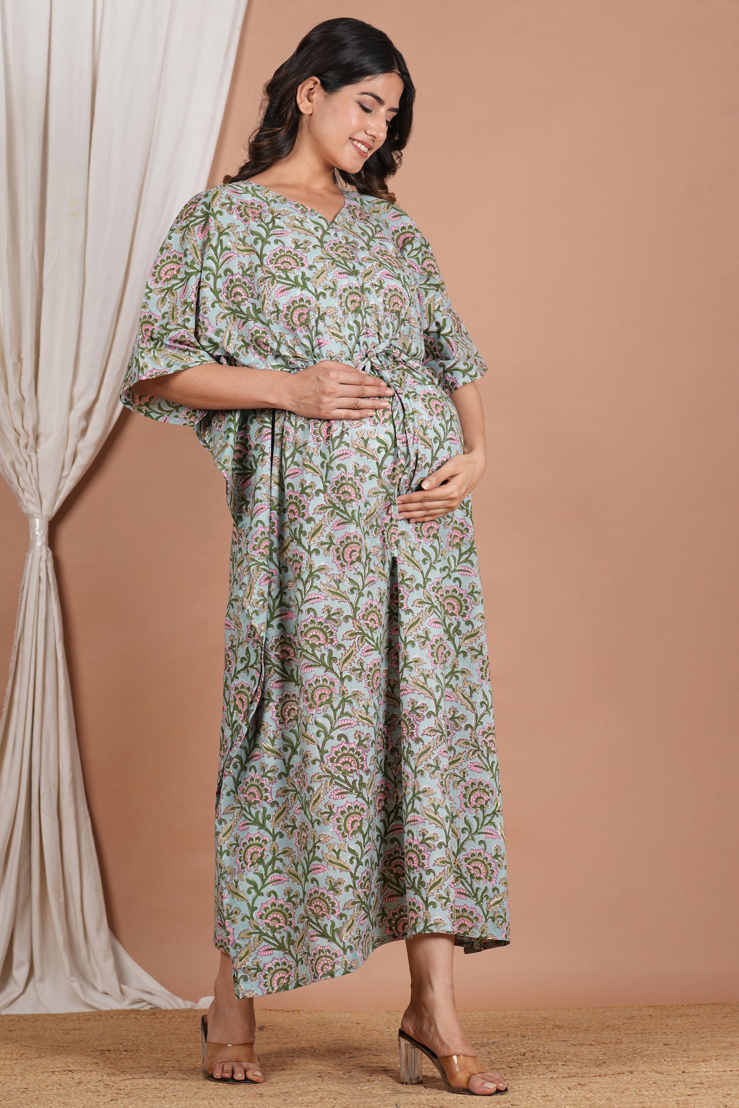 Radhike Handblock Cotton Maternity/Nursing Kaftan