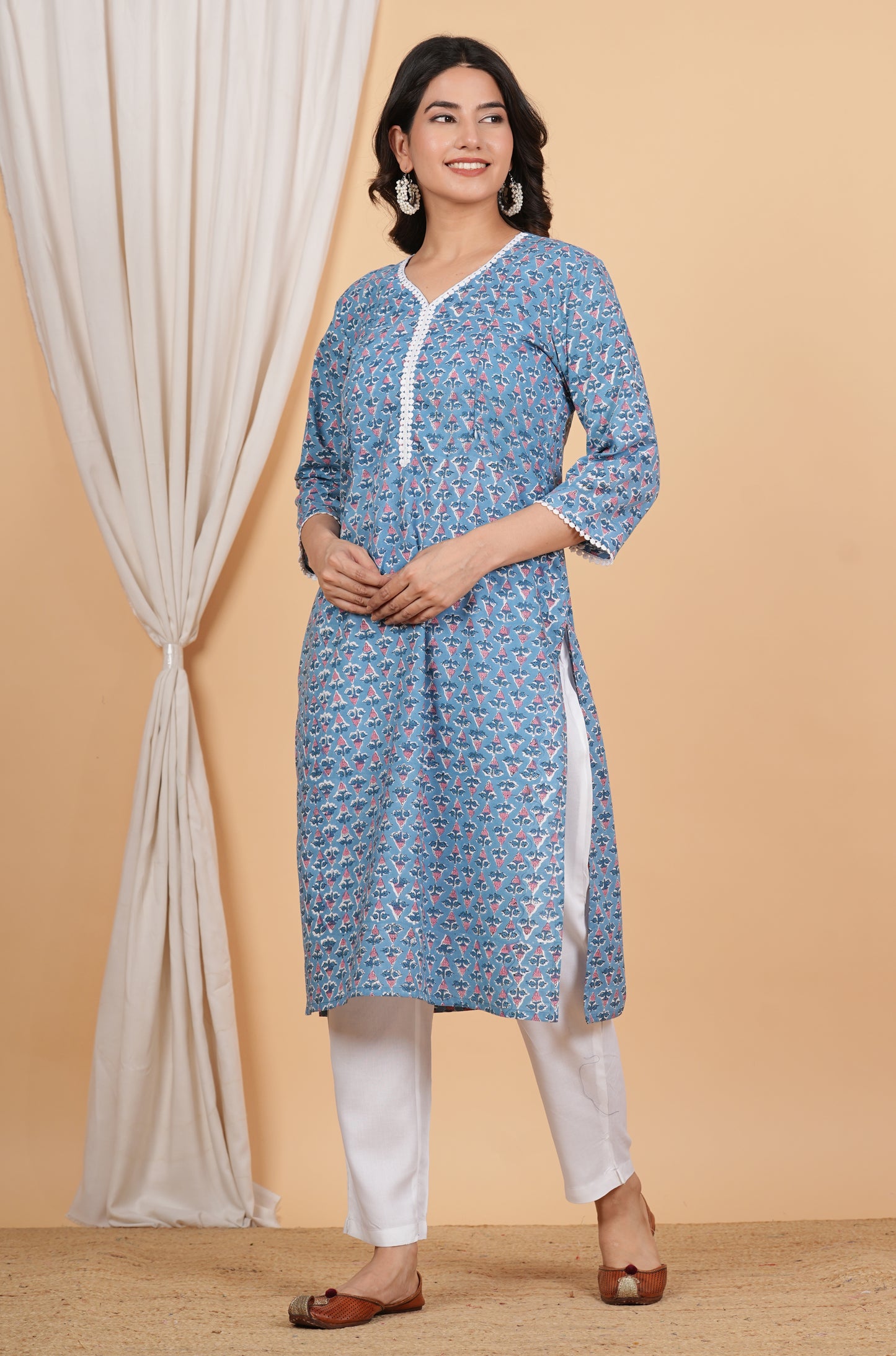 Nitai Sachi Suta Handblock Cotton Twin Zip Nursing Kurti