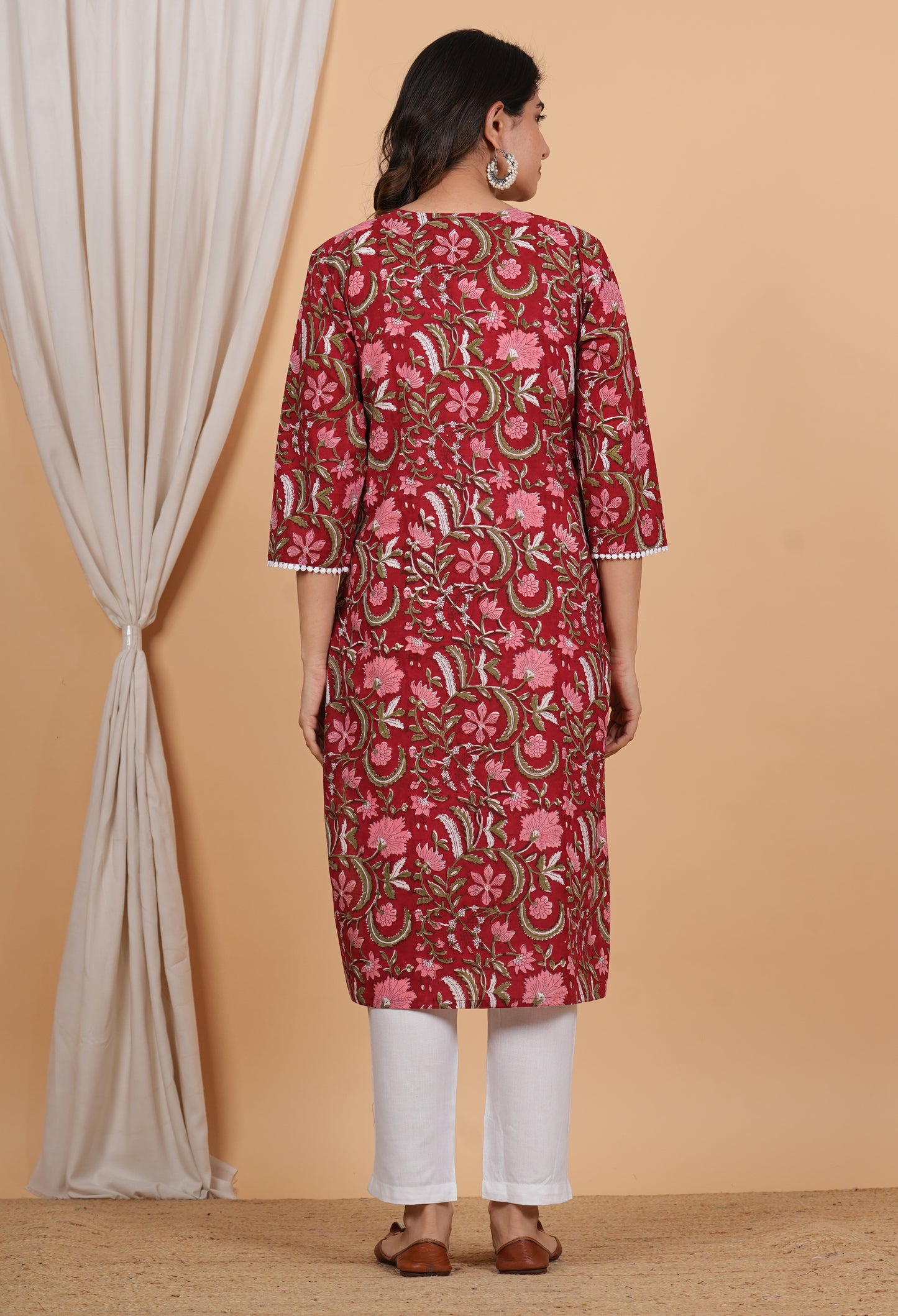 Floral Red Cotton Twin Zip Maternity Feeding Kurti