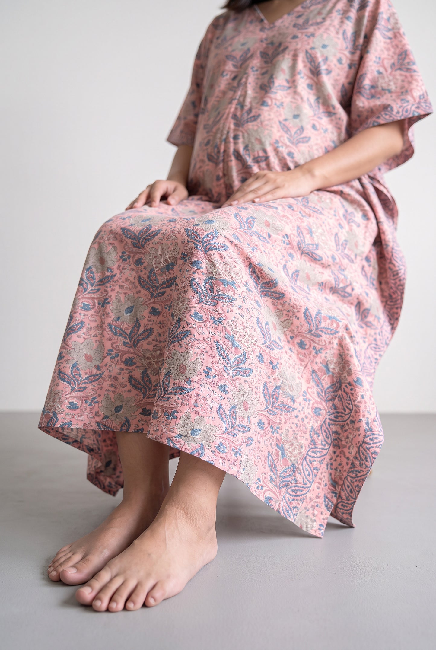 Radhya Handblock Cotton Nursing Kaftan Gown