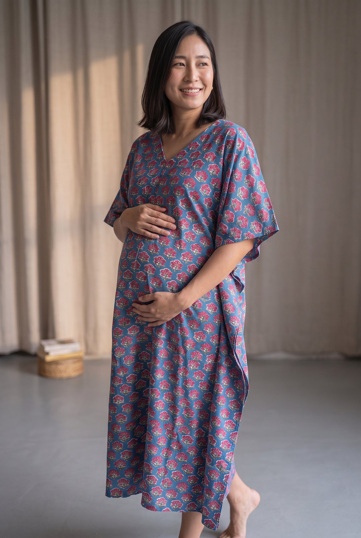 Saumya Handblock Cotton Nursing Kaftan Gown