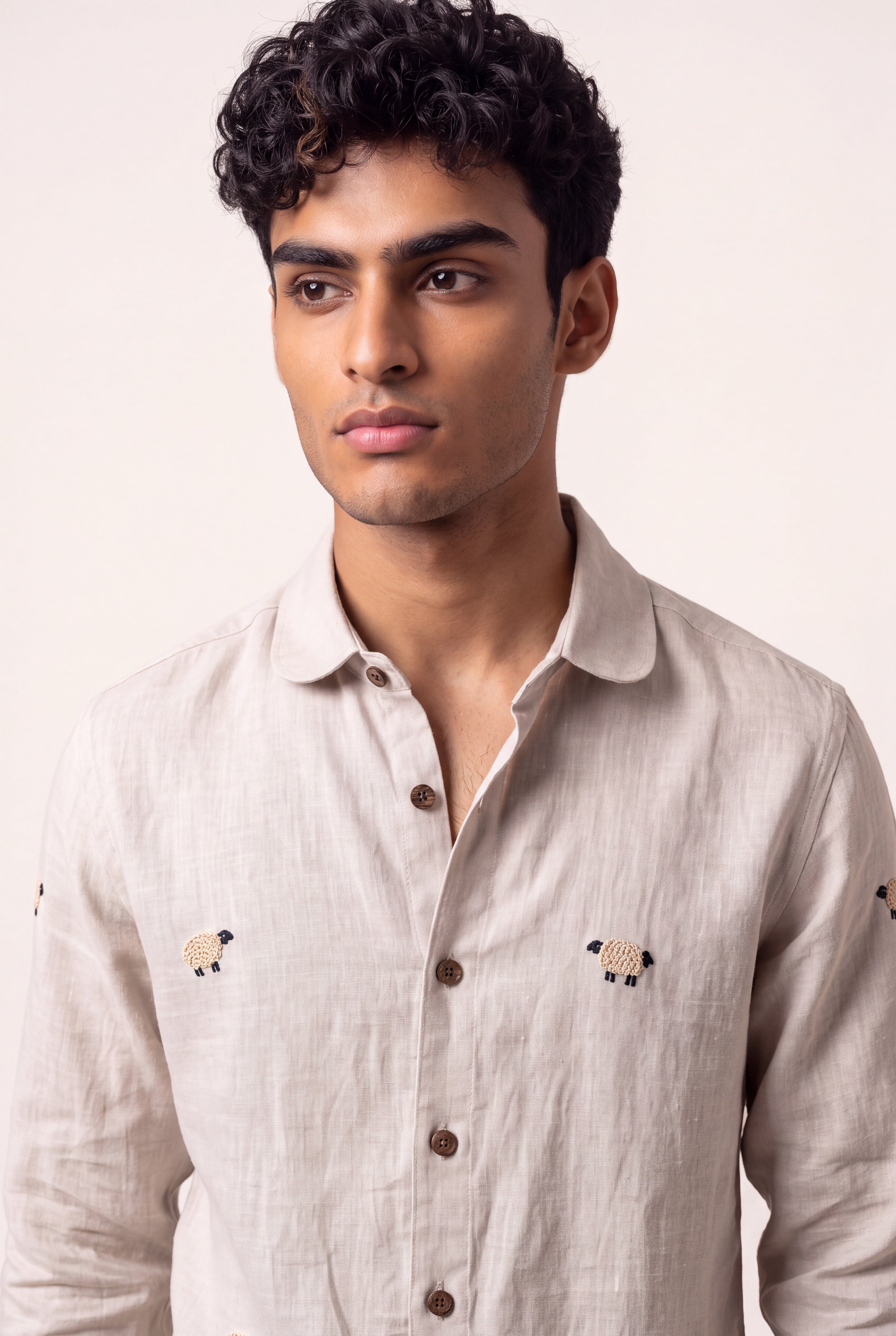 Sheep Hand Embroidery Cotton Shirt