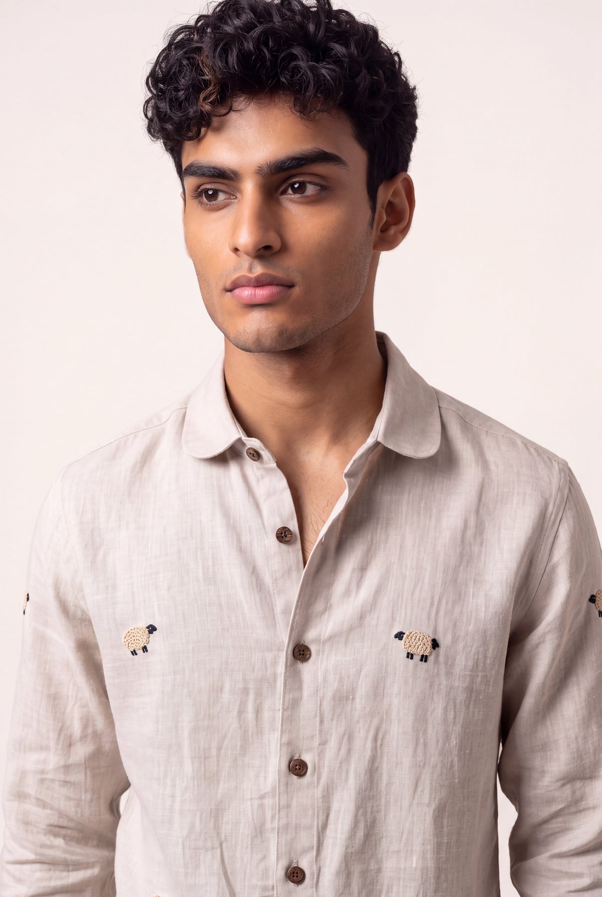 Sheep Hand Embroidery Cotton Shirt