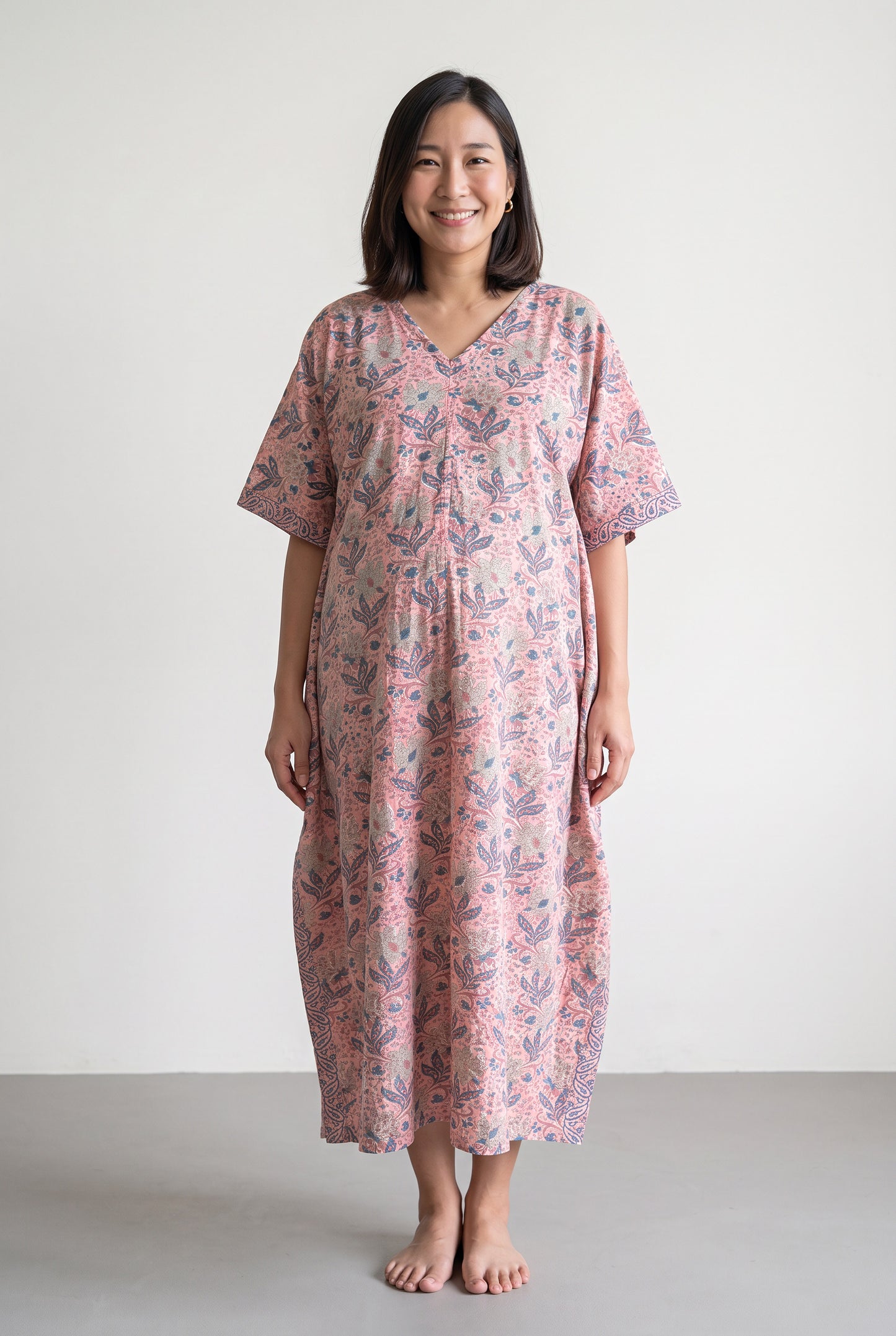 Radhya Handblock Cotton Nursing Kaftan Gown