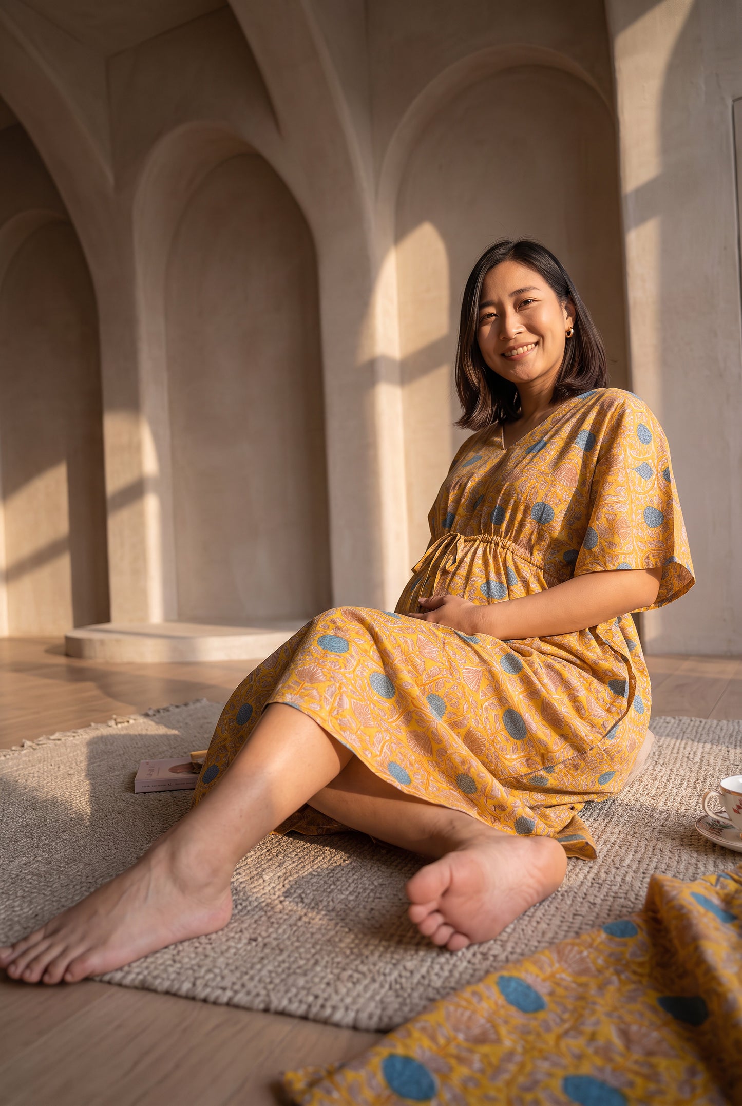 Mithila Handblock Cotton Nursing Kaftan