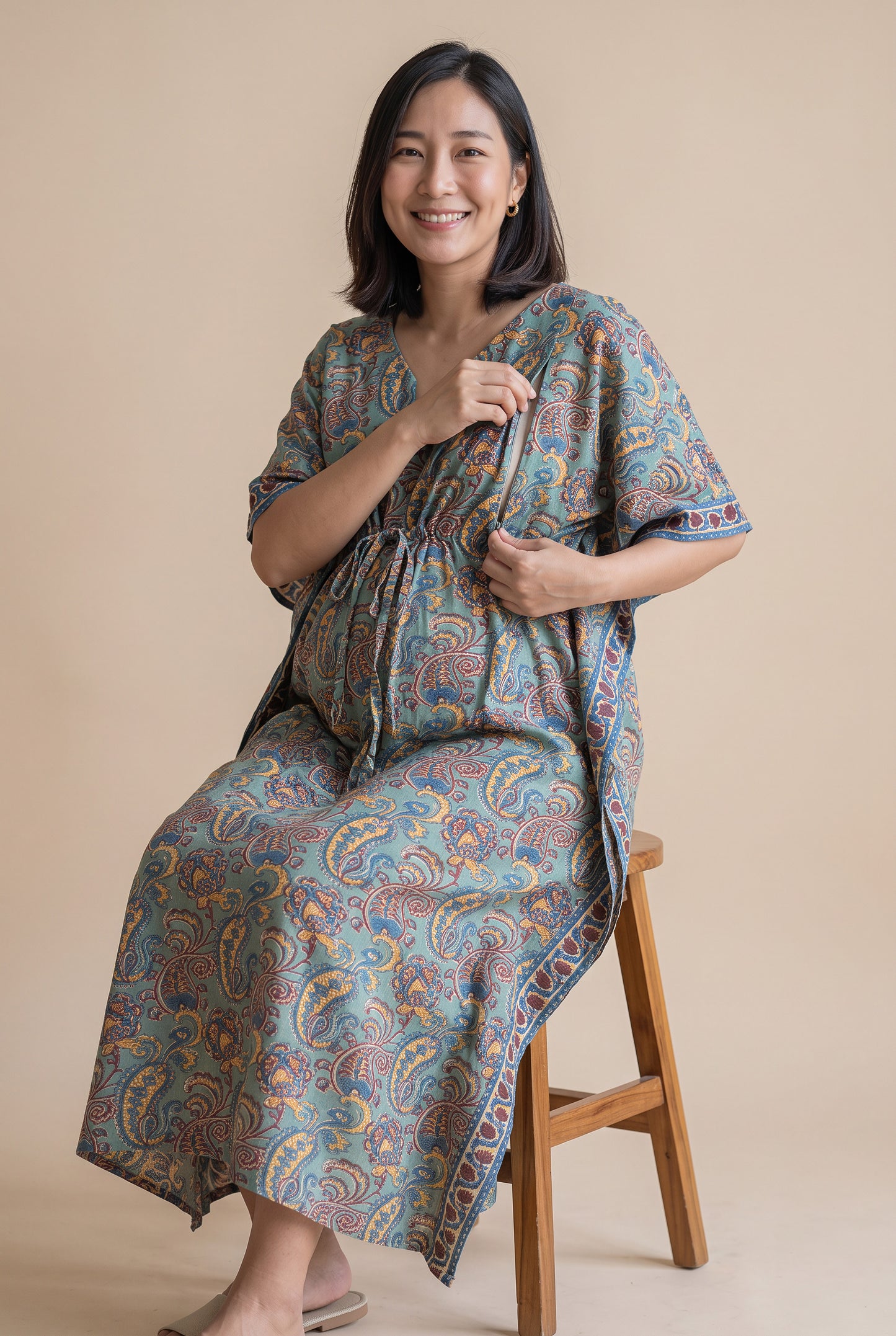 RaghuRaaya Handblock Cotton Nursing Kaftan