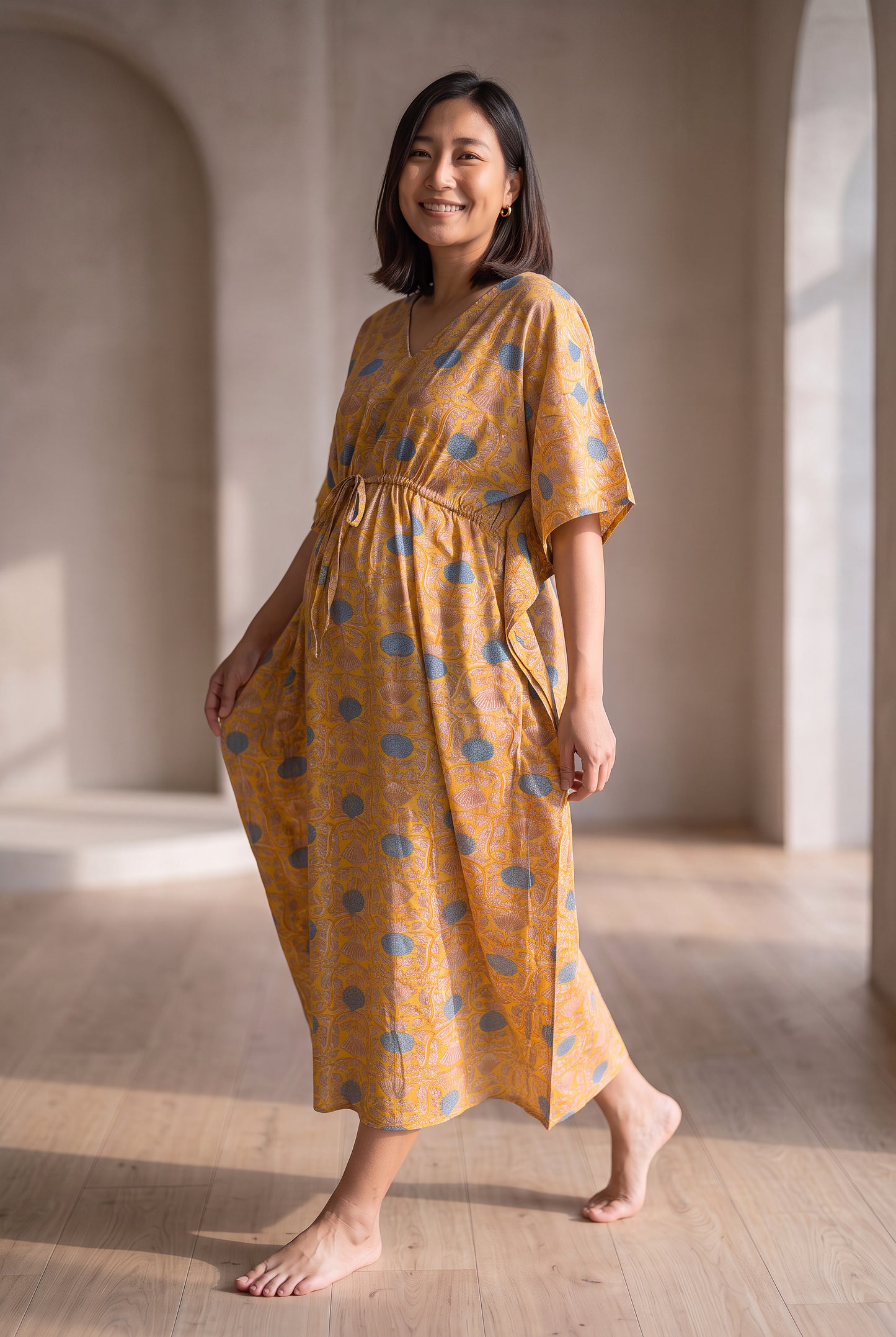 Mithila Handblock Cotton Nursing Kaftan