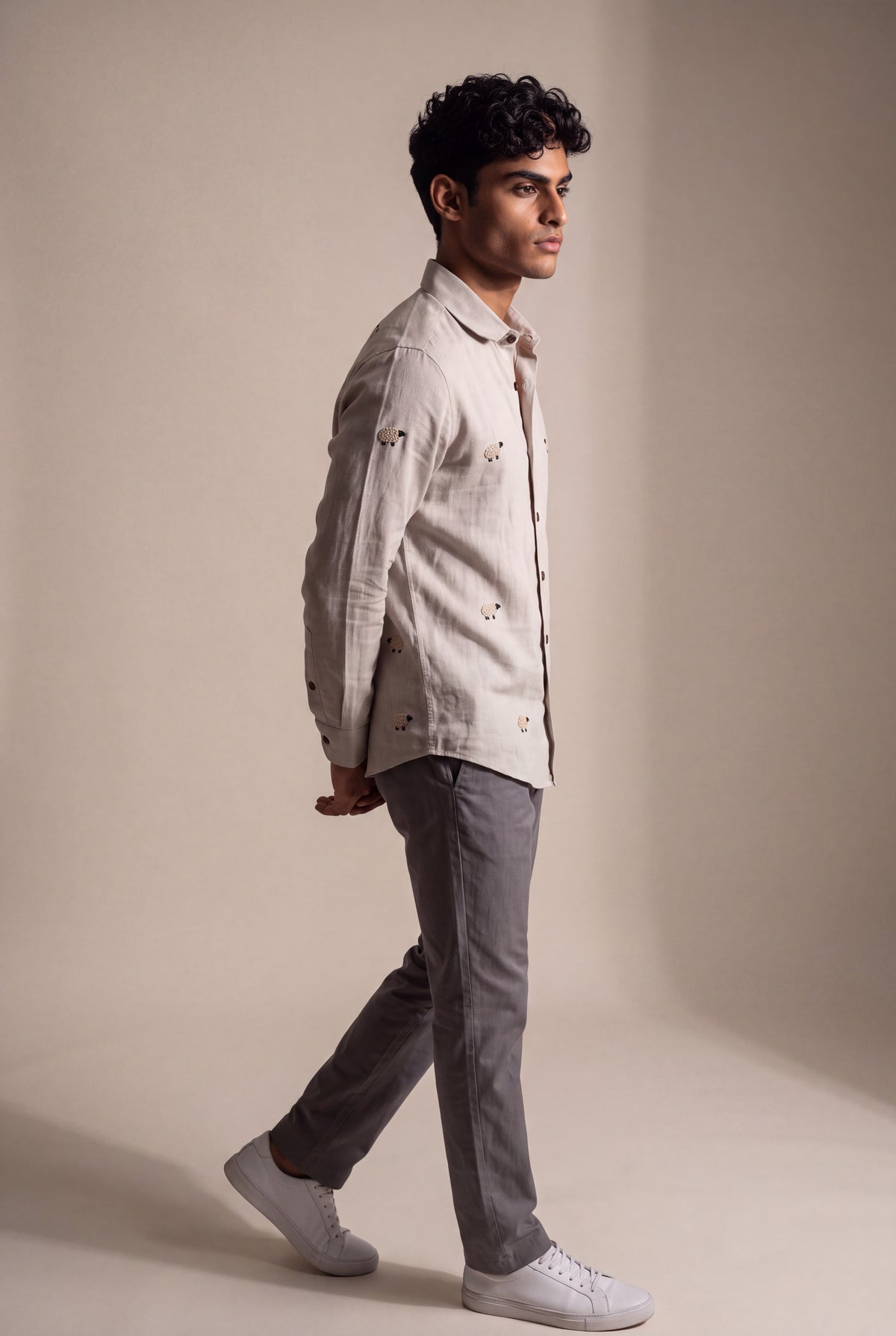 Sheep Hand Embroidery Cotton Shirt