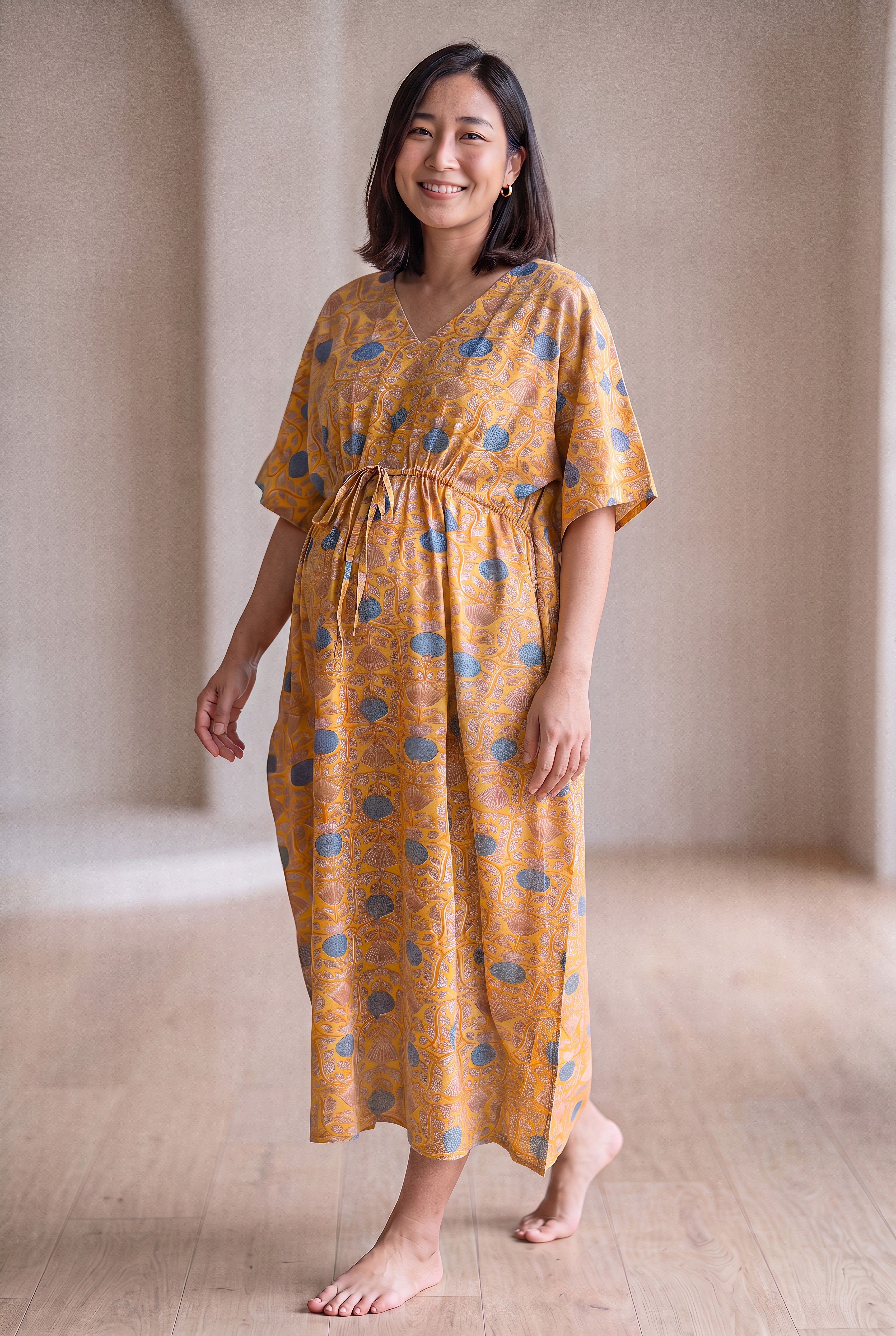 Mithila Handblock Cotton Nursing Kaftan