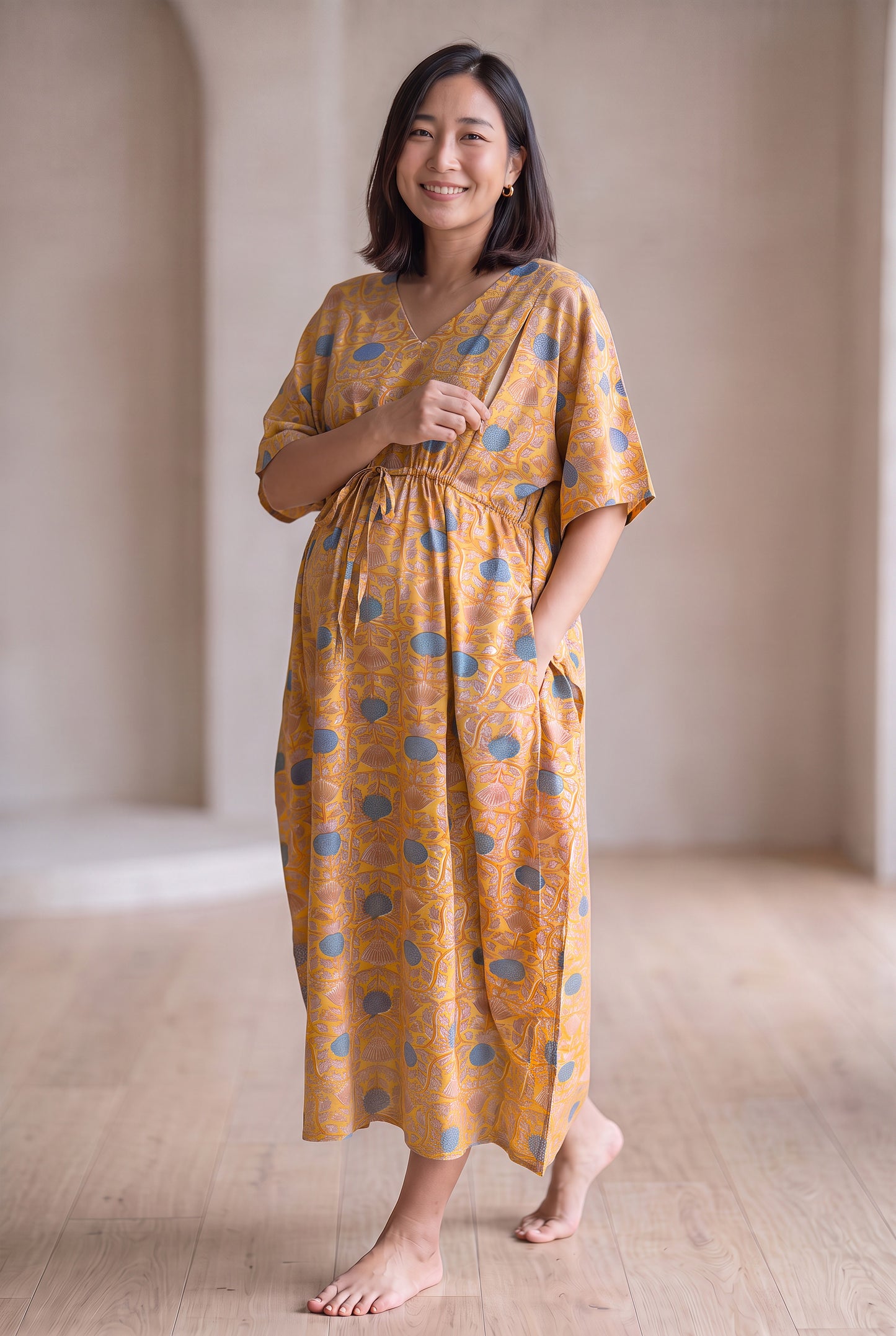 Mithila Handblock Cotton Nursing Kaftan
