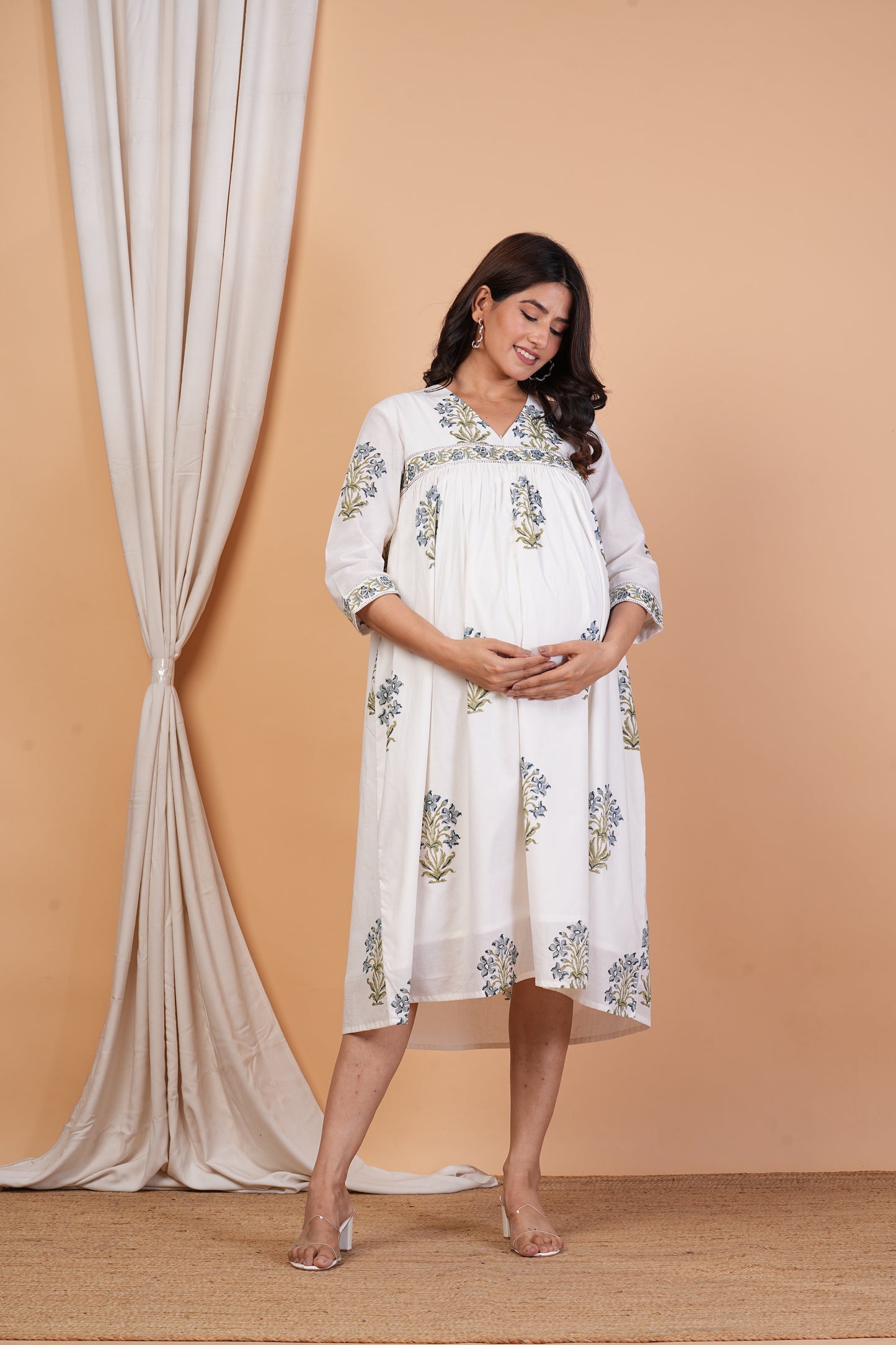 Karuna Nidhaan Handblock Cotton Feeding Dress for Pregnancy